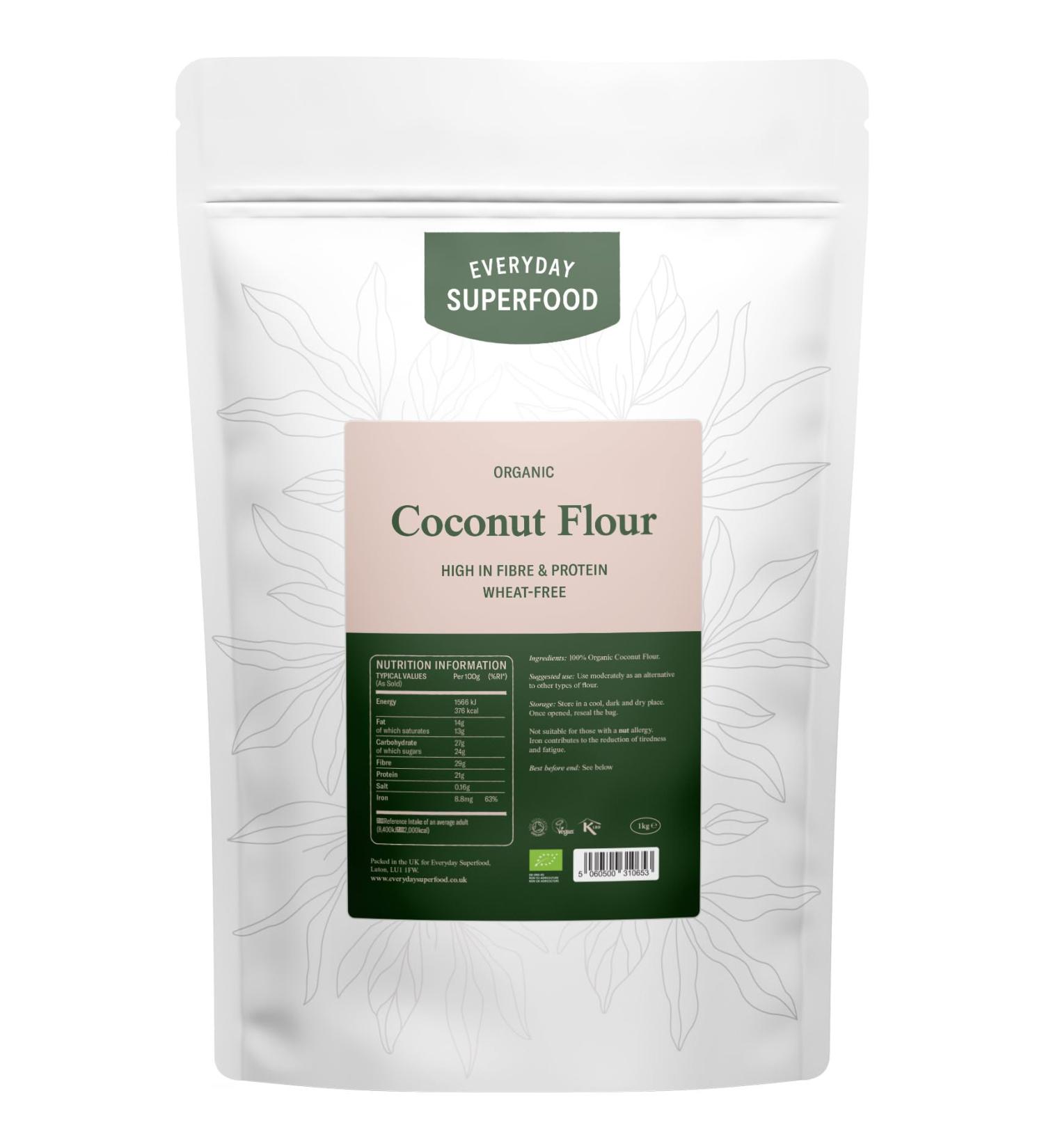 Organic Coconut Flour 1kg - Fine Keto Baking Ingredient | Certified Kosher Vegan - Bulk Sizes Available - Buy Online on SooperMarket.com