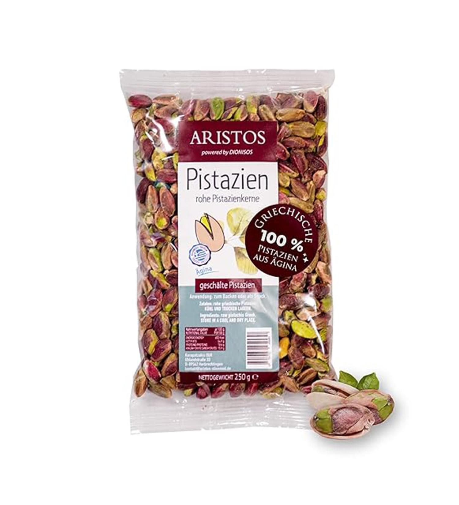 ARISTOS Raw pistachio seeds peeled and unsalted from Aegina in Greece - 250g bag of delicious pistachio without peel and salt for baklava ice cream cakes and much more. - Buy Online on SooperMarket.com