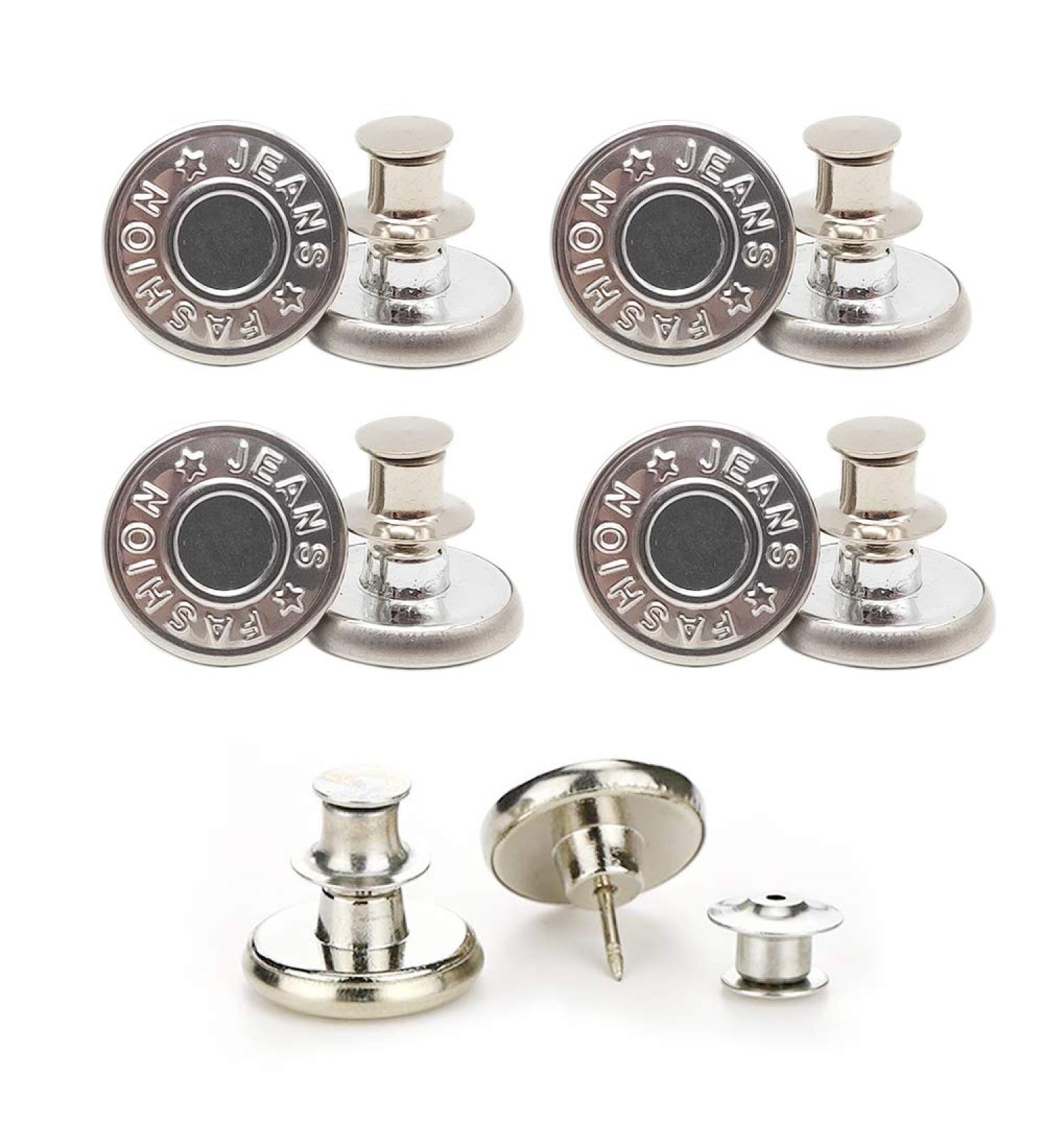 Instant Jean Button Pins for Pants - No Sew, No Tools Needed | 4 Sets Replacement Buttons | Easy Installation, Reusable & Adjustable - Buy Online on SooperMarket.com