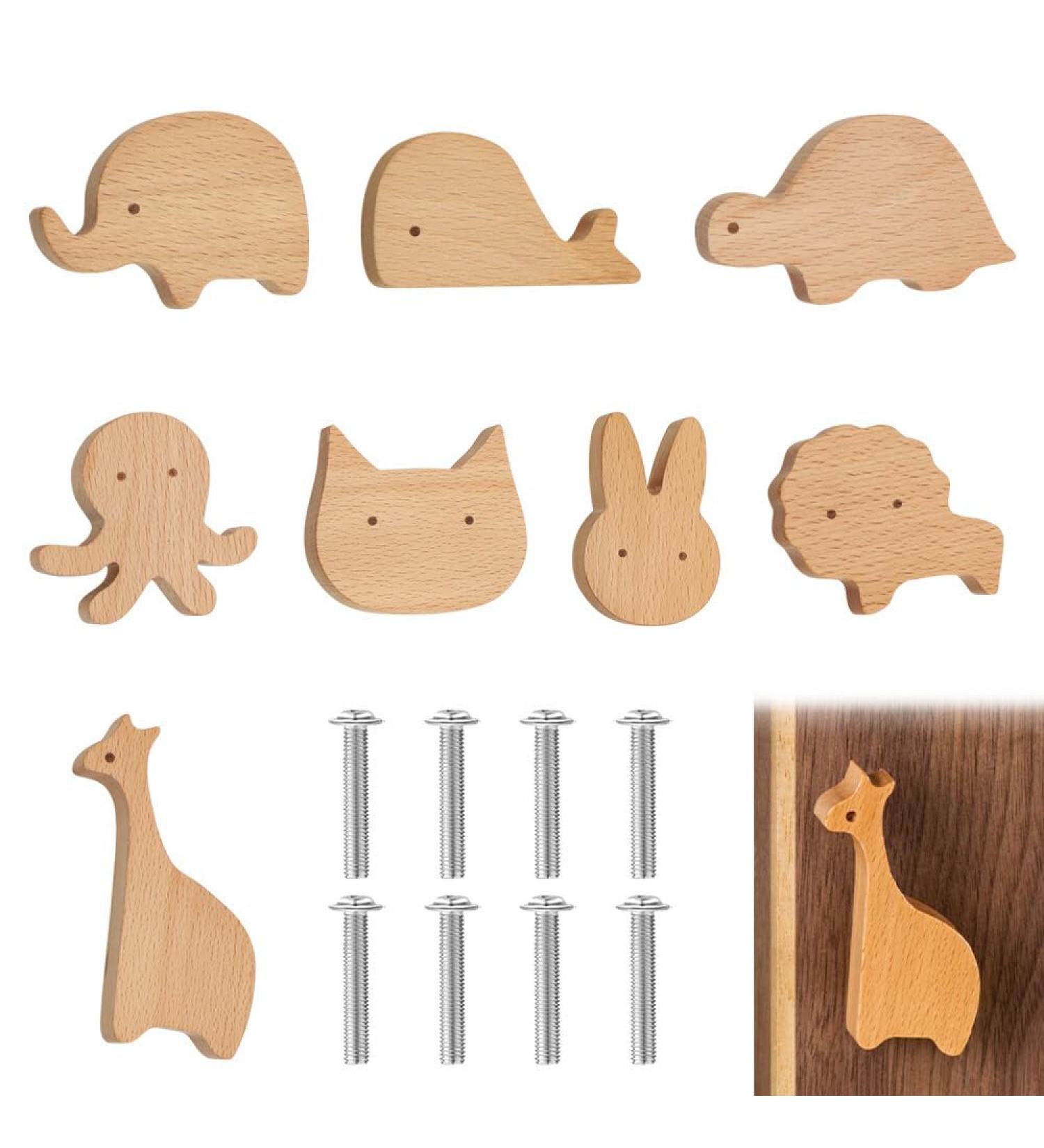 Buy Naveso 8 PCs Solid Wood Drawer Buttons for Children's Rooms | Animal Shape Wooden Handles & Cupboard Accessories - Buy Online on SooperMarket.com
