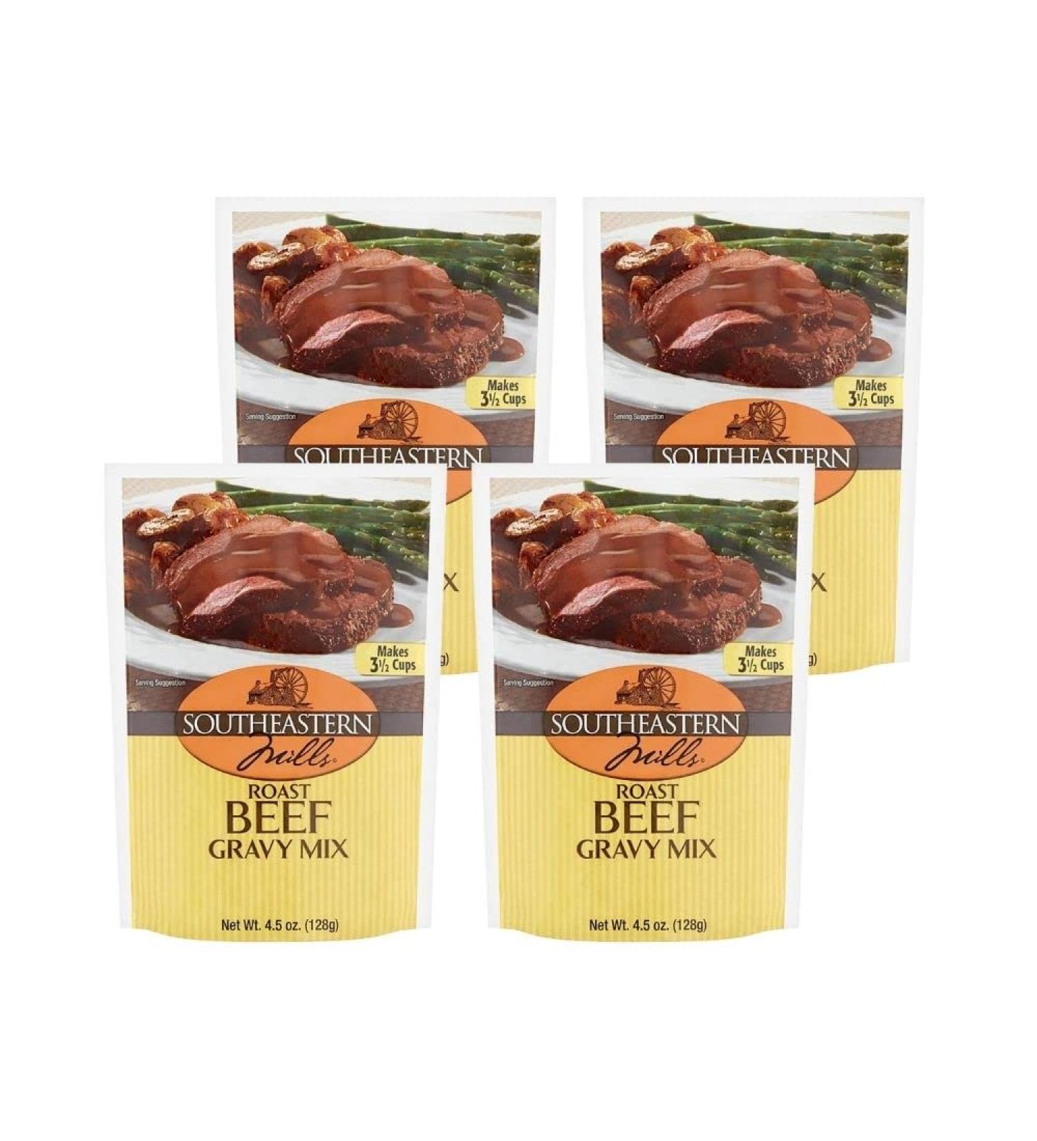 Southeastern Mills Roast Beef Gravy Mix - Custom Blend of Spices & Seasonings - Makes 3 Cups - Just Add Water - 4.5oz (Pack of 4) - Buy Online on SooperMarket.com