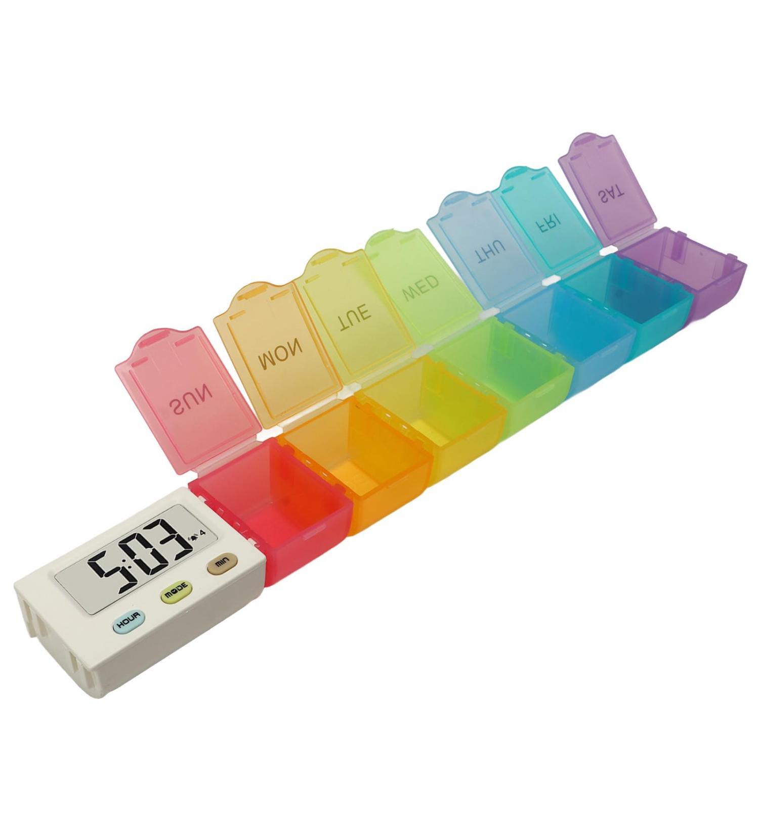 Portable Electronic Vitamin Planner 7 Color Weekly Medicine Dispenser with Detachable Cups for Elderly and Travelers - Buy Online on SooperMarket.com