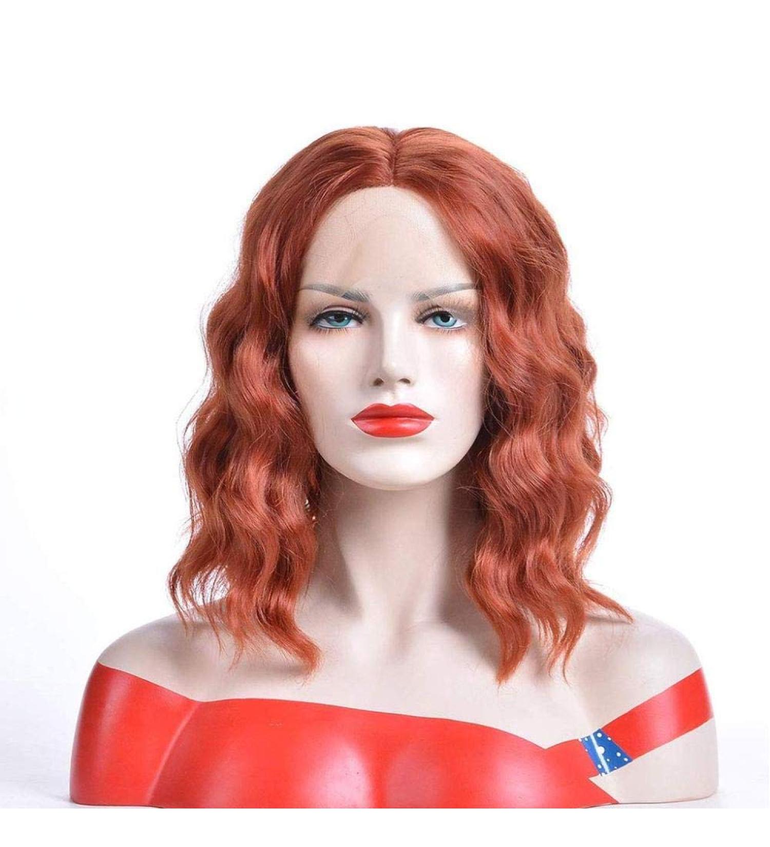 Short Wavy Curly Bob Red Lace Front Wig - 20 Heat Resistant Synthetic Hair for Women & Girls - Buy Online on SooperMarket.com