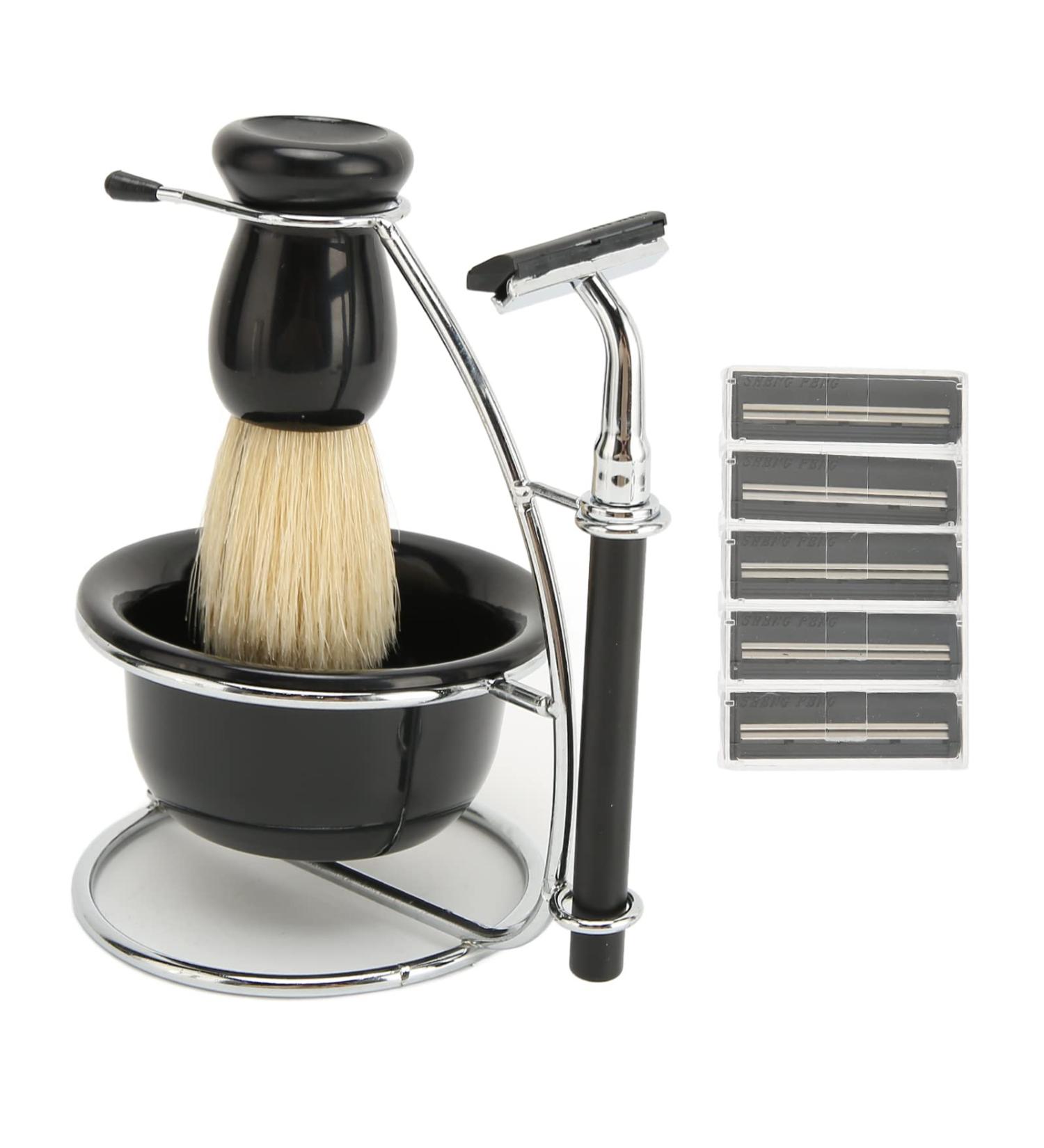 Premium 5-in-1 Shaving Set for Men | Razor Brush Bowl & Stand | Manual Shaving Collection - International Shipping Available - Buy Online on SooperMarket.com