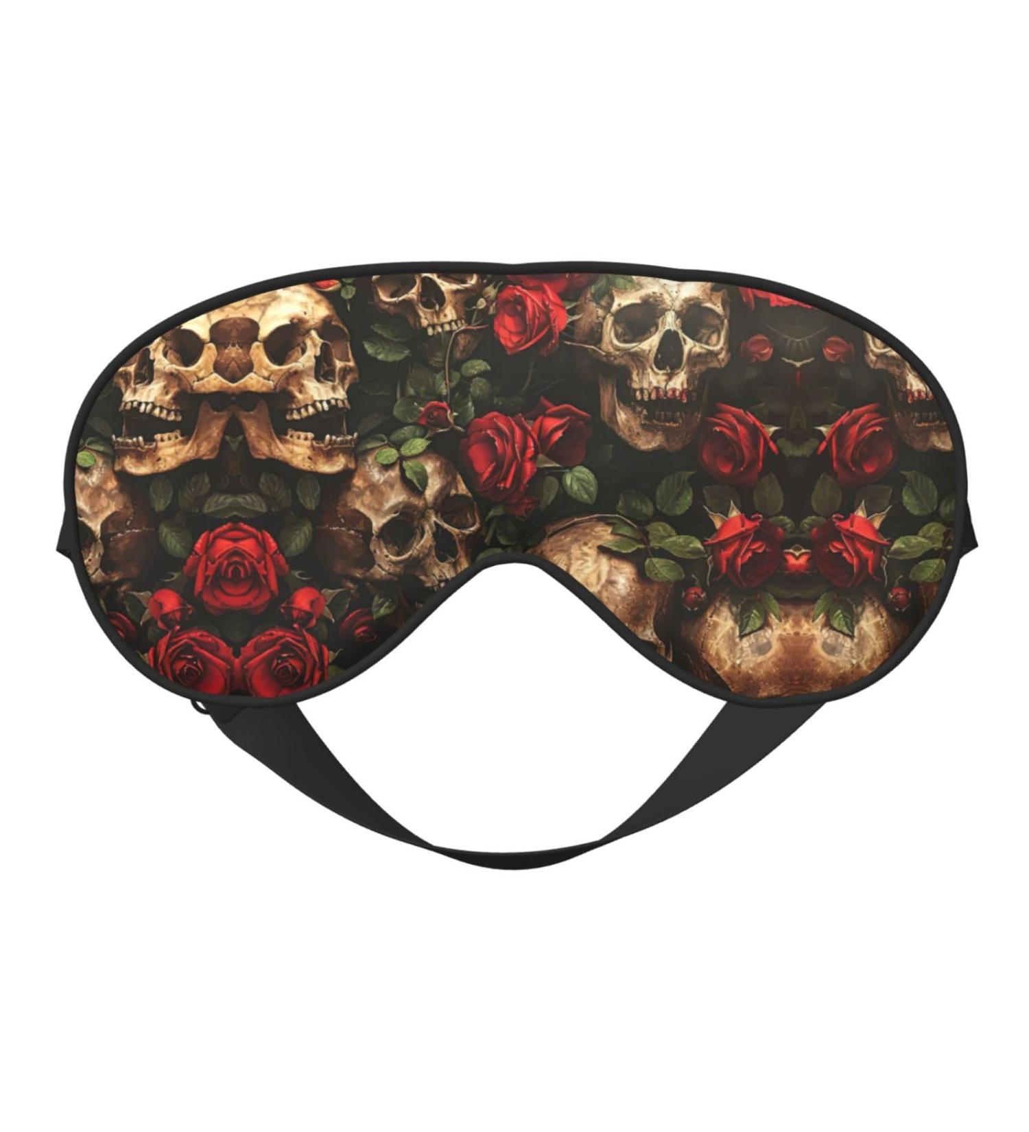 SSIMOO Skull & Red Rose Soft Sleep Eye Mask | Breathable Travel Eye Patch for Relaxation | Black - Buy Online on SooperMarket.com