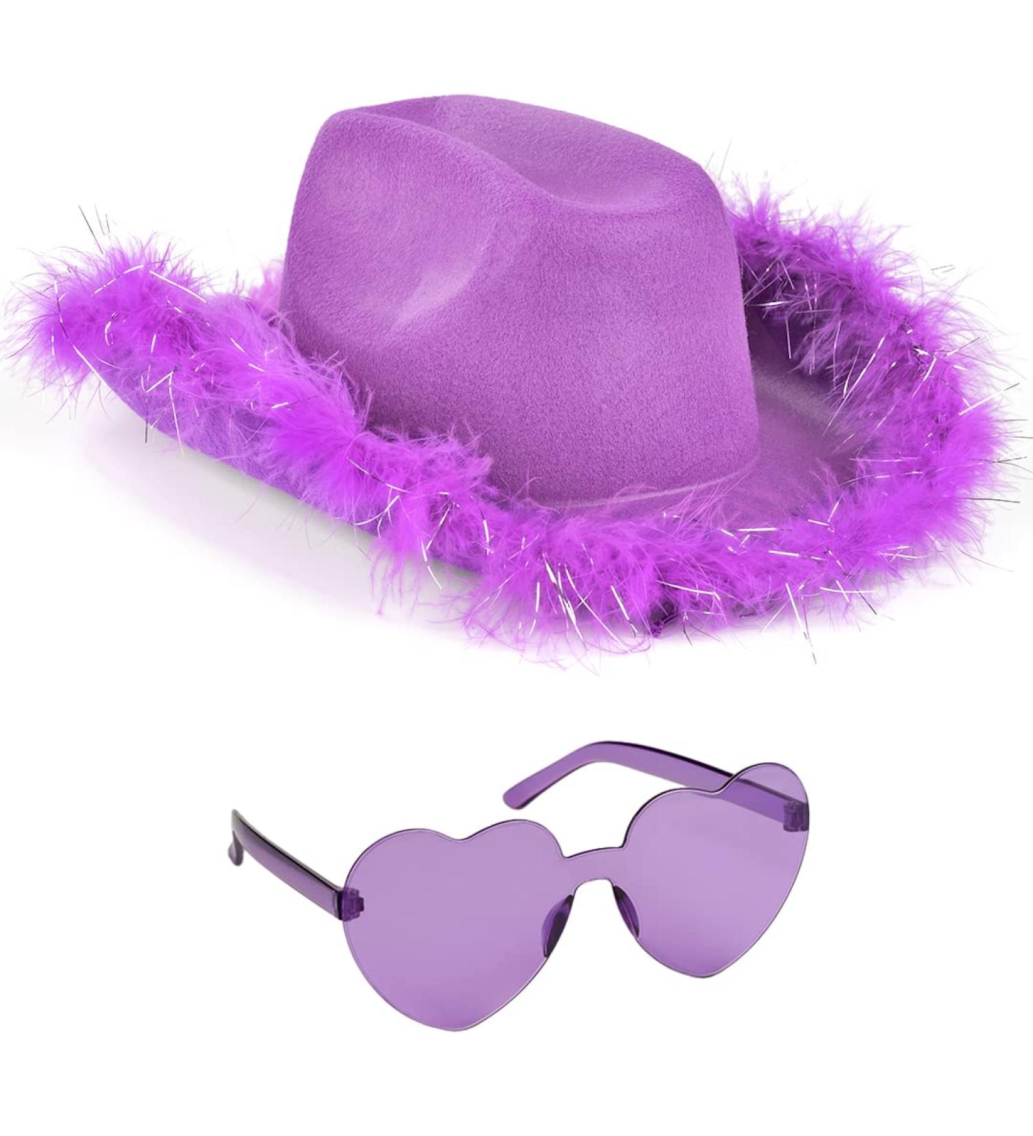 Funcredible Purple Cowgirl Hat with Glasses | Western Rodeo Costume Accessories for Women, Girls, and Kids - Buy Online on SooperMarket.com