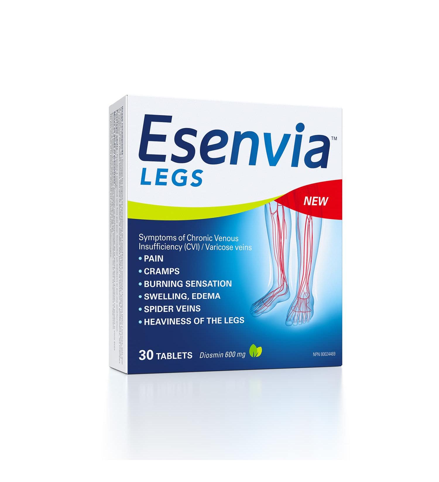 Esenvia Legs Chronic Venous Insufficiency Relief Tablets 34g - Helps Relieves signs and symptoms of Varicose Veins Spider Veins Heaviness of the legs Pain Swelling Burning Sensation - 30 Count - Buy Online on SooperMarket.com