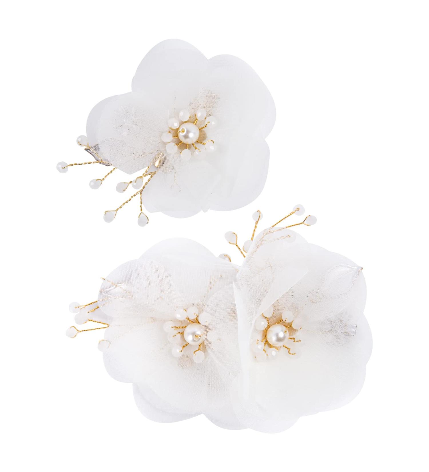2pcs White Flower Hair Clip with Pearl Wedding Hair Comb - Bridal Hair Accessory for Bride, Bridesmaid, Women, Mother, Girl - Valentine's Day Gift - Buy Online on SooperMarket.com