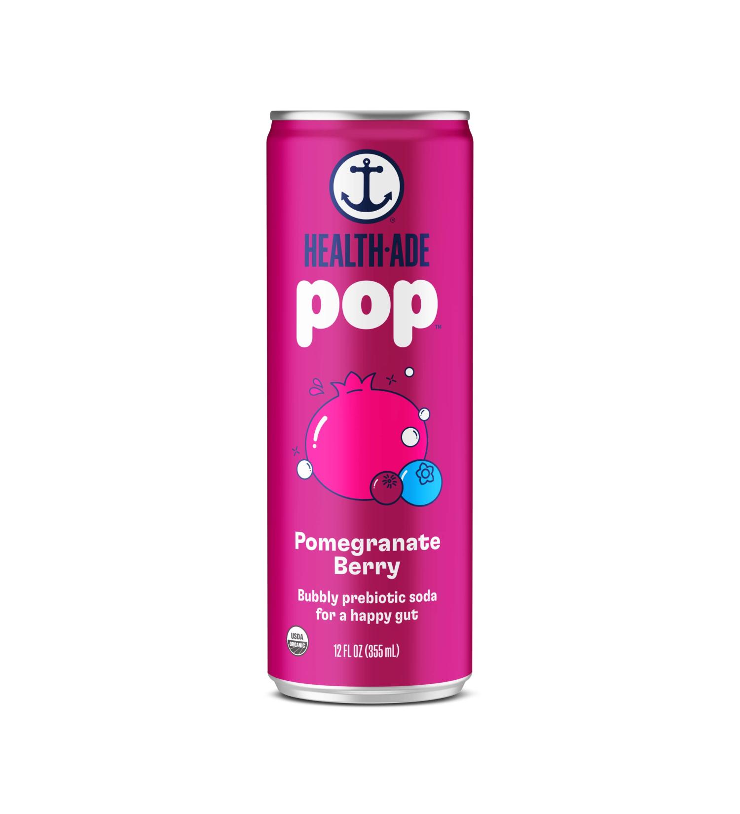 Health-Ade Pop Soda: Prebiotic Seltzer with Real Fruit Juice | Gut Health Support, Fiber Rich, Low Calorie | Plant Based, Organic, Vegan | Pomegranate Berry Flavor - 8 Pack (12 Fl Oz Cans) - Buy Online on SooperMarket.com