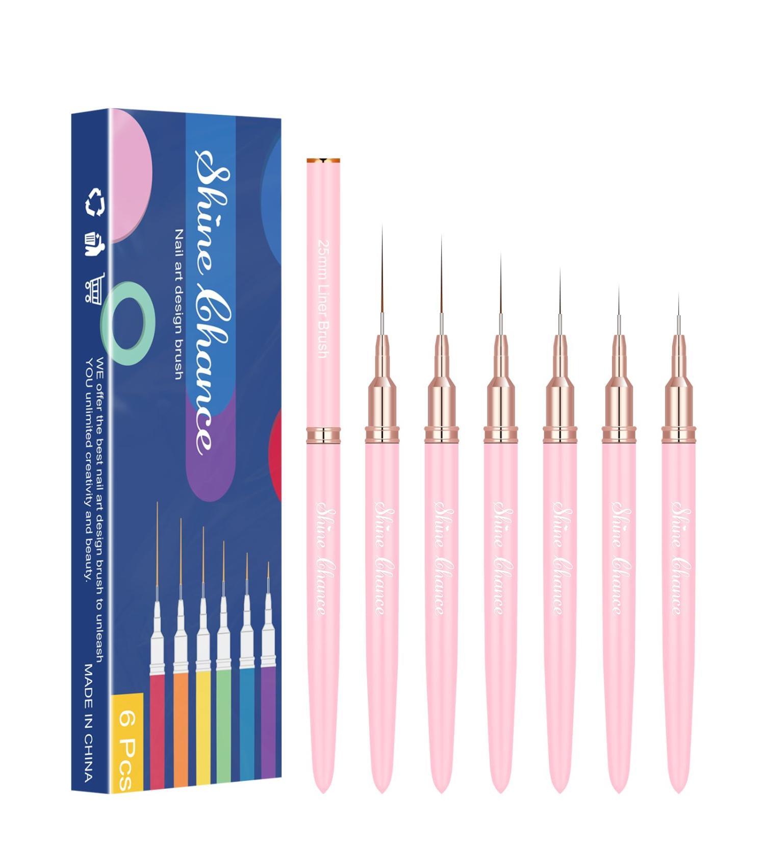 Shince Chance Nail Art Liner Brushes Set 6Pcs Gel Polish Fine Drawing Tools for Nail Art Pink Acrylic Stripping Painting Pens - Buy Online on SooperMarket.com