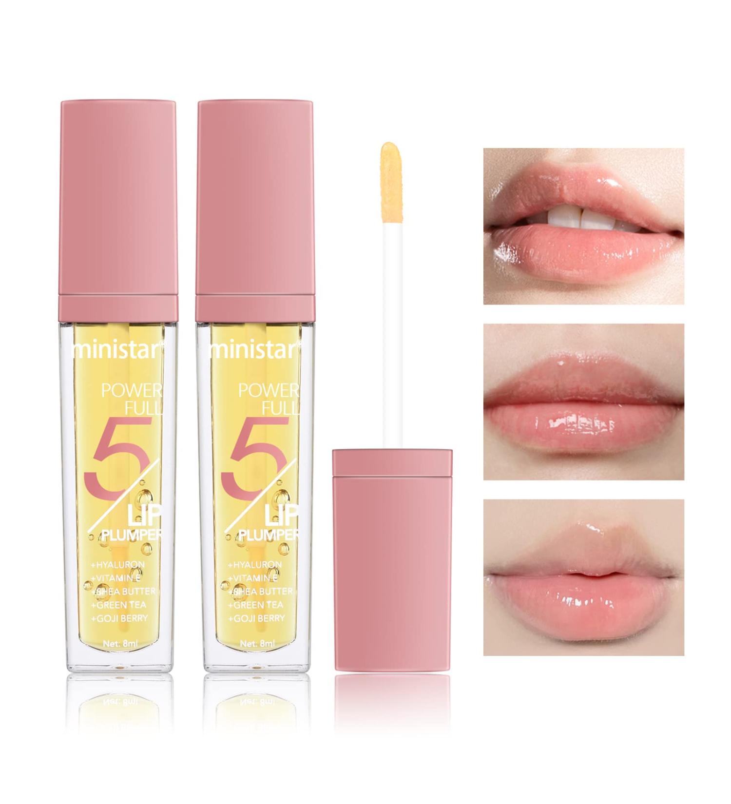 FREEORR 2Pcs Lip Plumper Gloss - Hydrating Lip Oil with Green Tea & Vitamin E for Fuller, Elastic Lips - Buy Online on SooperMarket.com