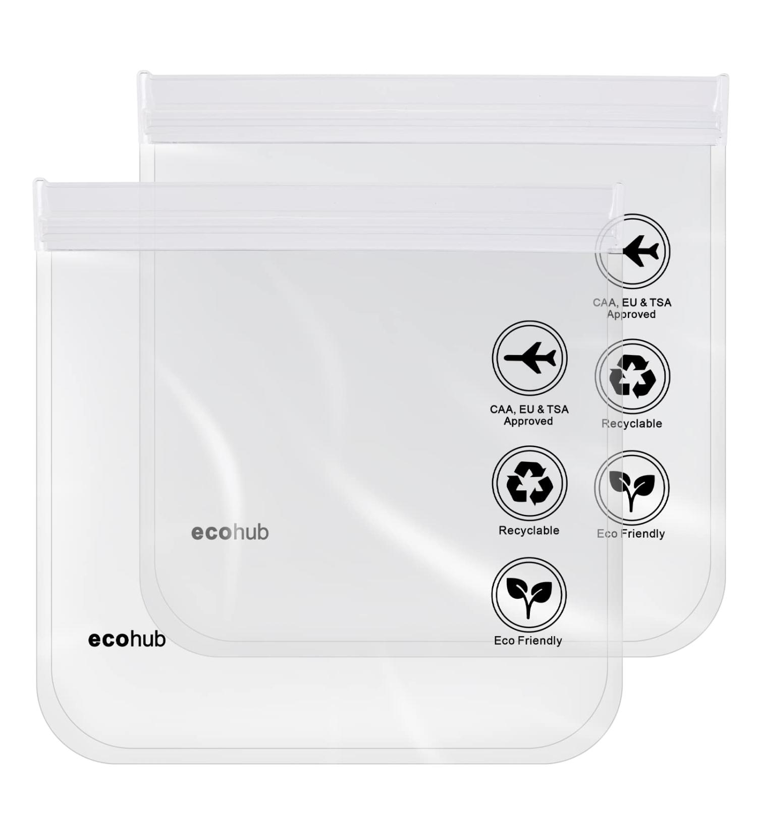 ECOHUB Airport Security Liquids Bags - TSA Approved Clear Travel Toiletry Bag (2 pcs) - 20 x 20cm - For Men and Women - Airline Approved - Buy Online on SooperMarket.com