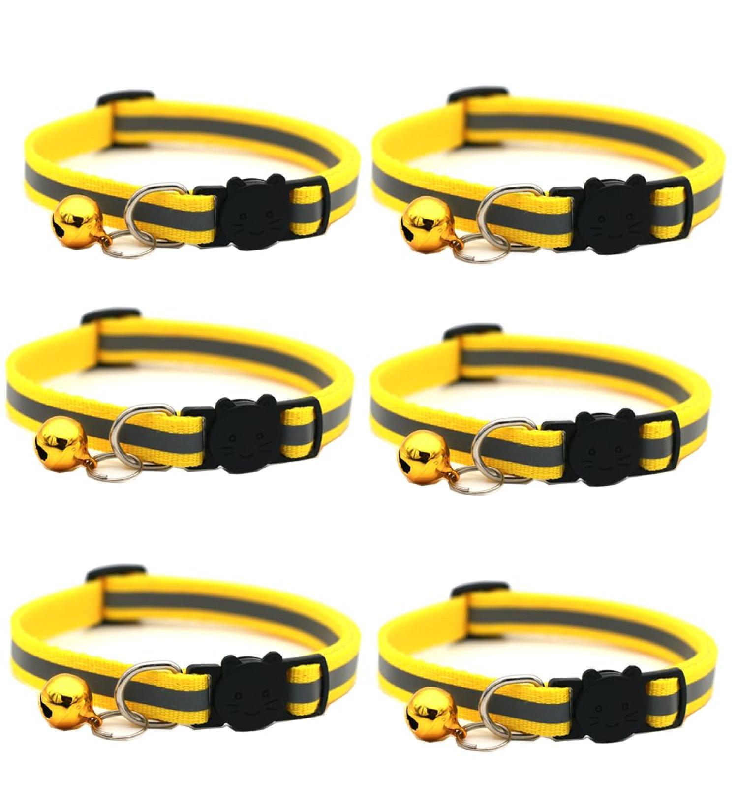 Hepplly 6-Pack Reflective Cat Collars with Bells - Quick Release Kitten Collars in Yellow | International Shipping - Buy Online on SooperMarket.com