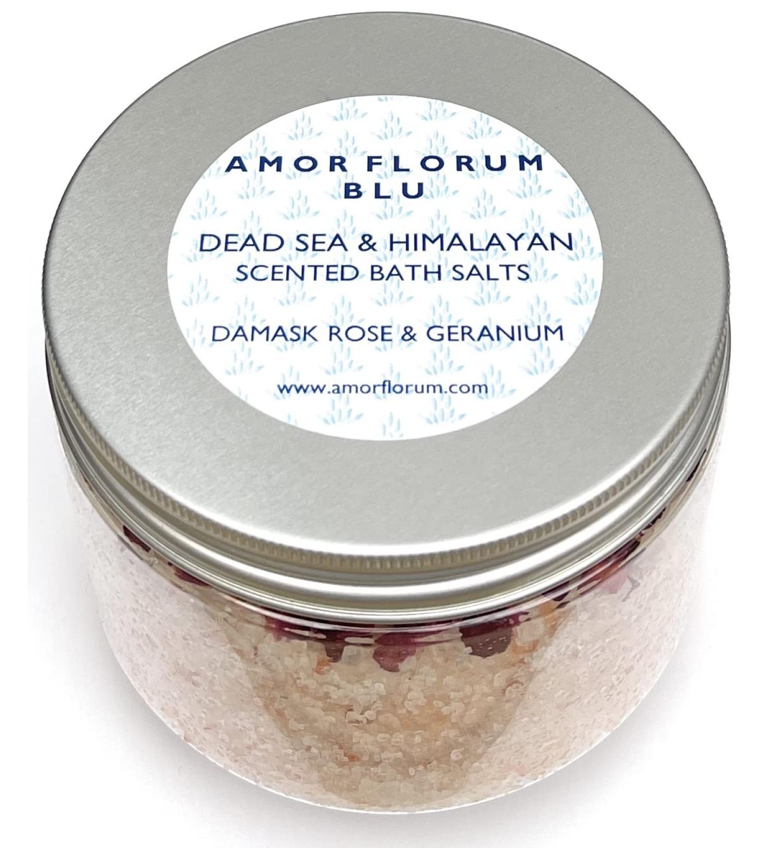 Amor Florum Blu - 100% Natural Bathing Salt | Himalayan & Totes Sea Salt with Rose & Geraniums | Detoxify & Relax - 400g - Buy Online on SooperMarket.com
