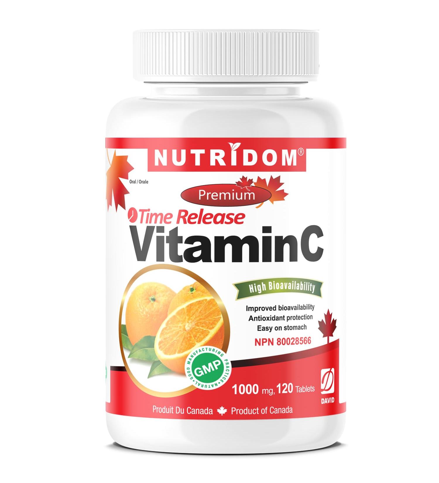 Nutridom Timed-Release Vitamin C 1 000mg with Citrus Bioflavonoids 100mg & Rose hip 100mg - Ascorbic Acid Supplement - Vegan-Friendly Non-GMO Gluten-free Soy-free Dairy-free 4 month supply (120 Tablets) - Buy Online on SooperMarket.com