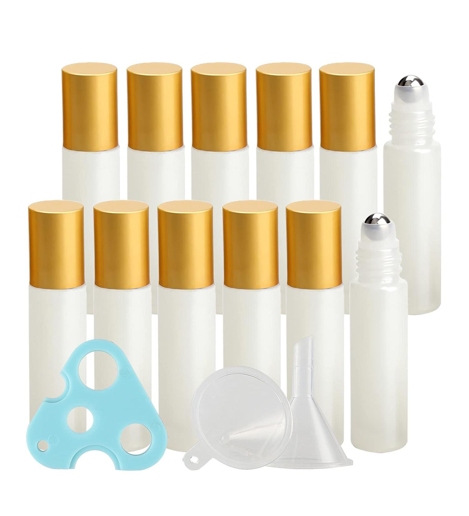 Buy Tianzd 24-Pack 10ml White Glass Roller Bottles for Essential Oils - Gold Aluminum Caps & Funnel Opener - Perfect for International Shipping - Buy Online on SooperMarket.com