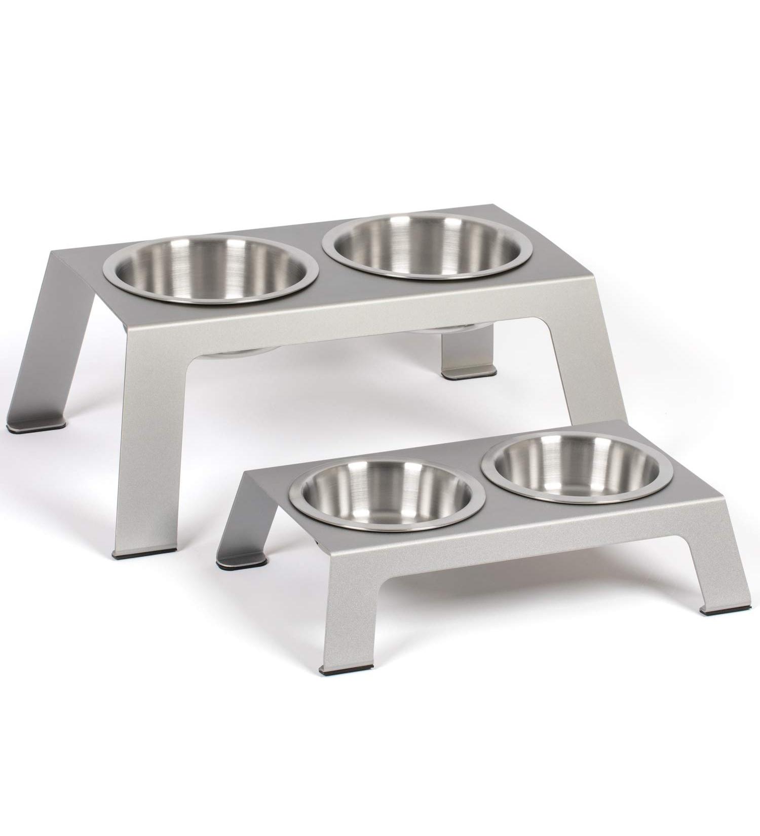 PetFusion Elevated Dog and Cat Bowls - Premium Anodized Aluminum Feeder with US Food Grade Stainless Steel Raised Bowls (Short 4 Metallic Gray) - Buy Online on SooperMarket.com
