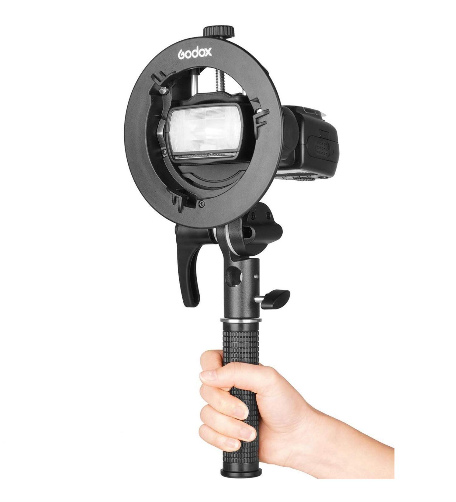 GODOX S2 Speedlite Bracket Bowens Mount Holder with Cold Shoe Flash Mount for Godox V1, AD200Pro, AD200, AD400Pro, V860II, TT350, TT685, TT600 Series Flash - Buy Online on SooperMarket.com
