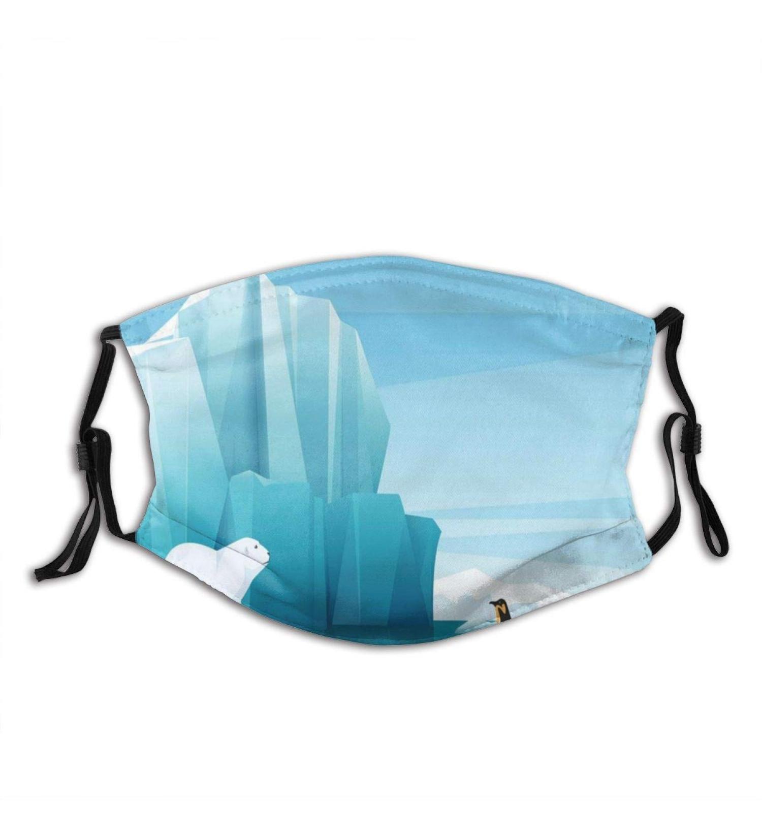 Cartoon Icons of Penguin Polar Bear Cotton Washable Nose Wired Face Cover Filter Pocket Wide Cover with Filter - Buy Online on SooperMarket.com