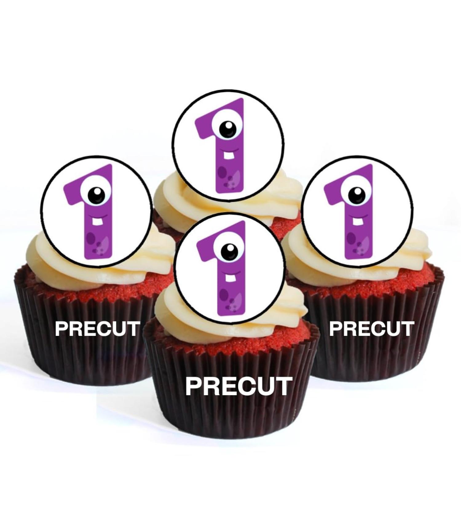 PRECUT Monster 1st Birthday Edible Cupcake Toppers - Monster Numbers Theme Premium Thickness SWEETENED VANILLA - wafer card disc cake decorations (Pack of 12) - Buy Online on SooperMarket.com