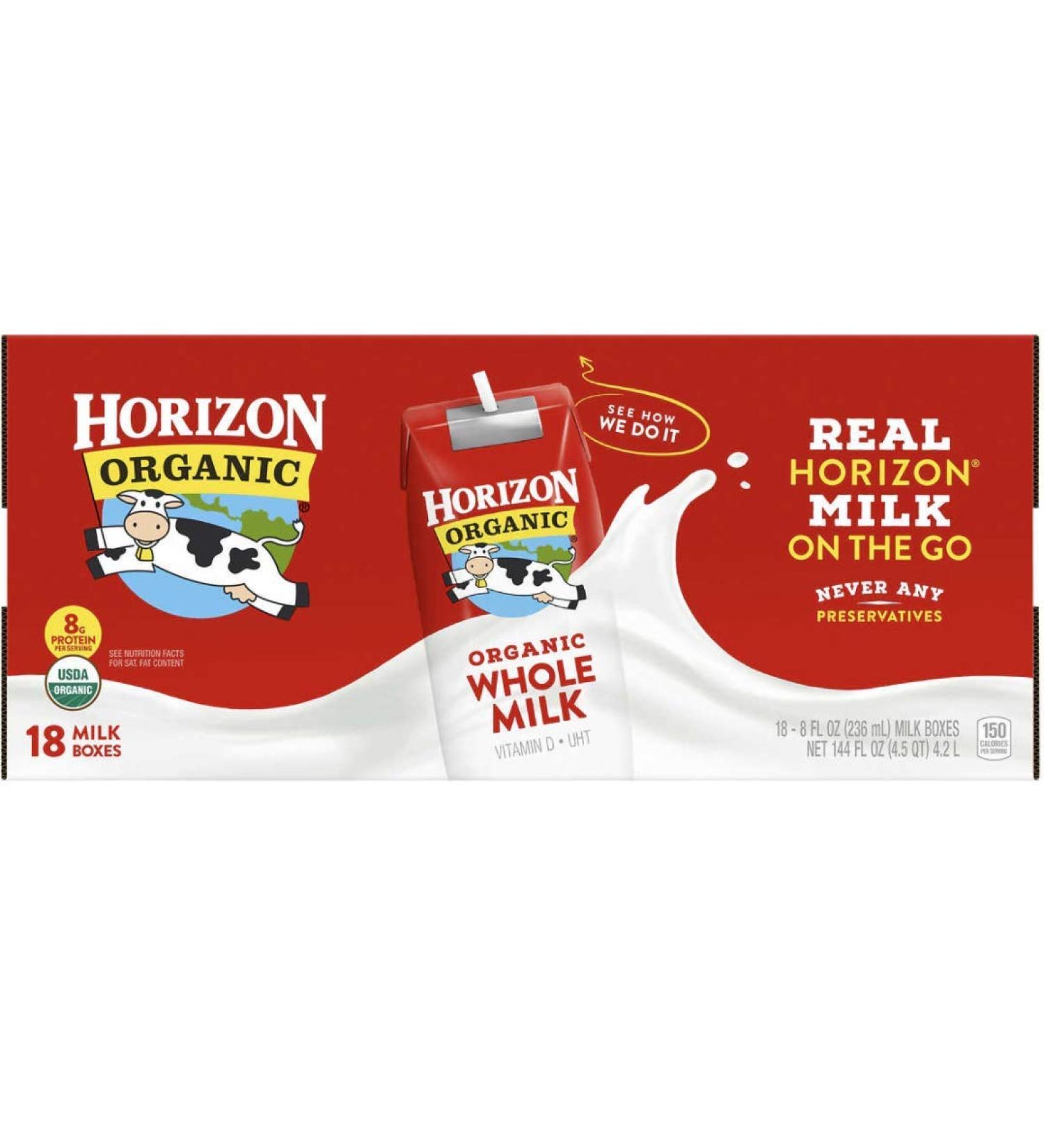 Horizon Organic Whole Milk 18 pk./8 fl. oz. - Convenient and Nutrient-Rich Dairy Option - Buy Online on SooperMarket.com