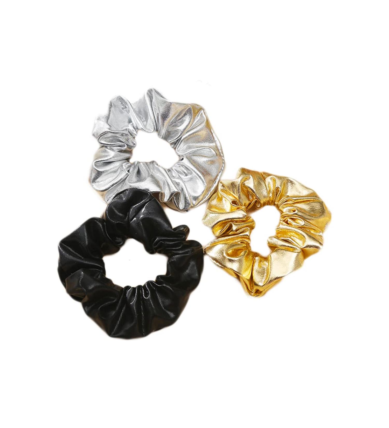 Bronzing Gilding Hair Scrunchies BW32 - Black Gold Silver | Ponytail Holders - Buy Online on SooperMarket.com
