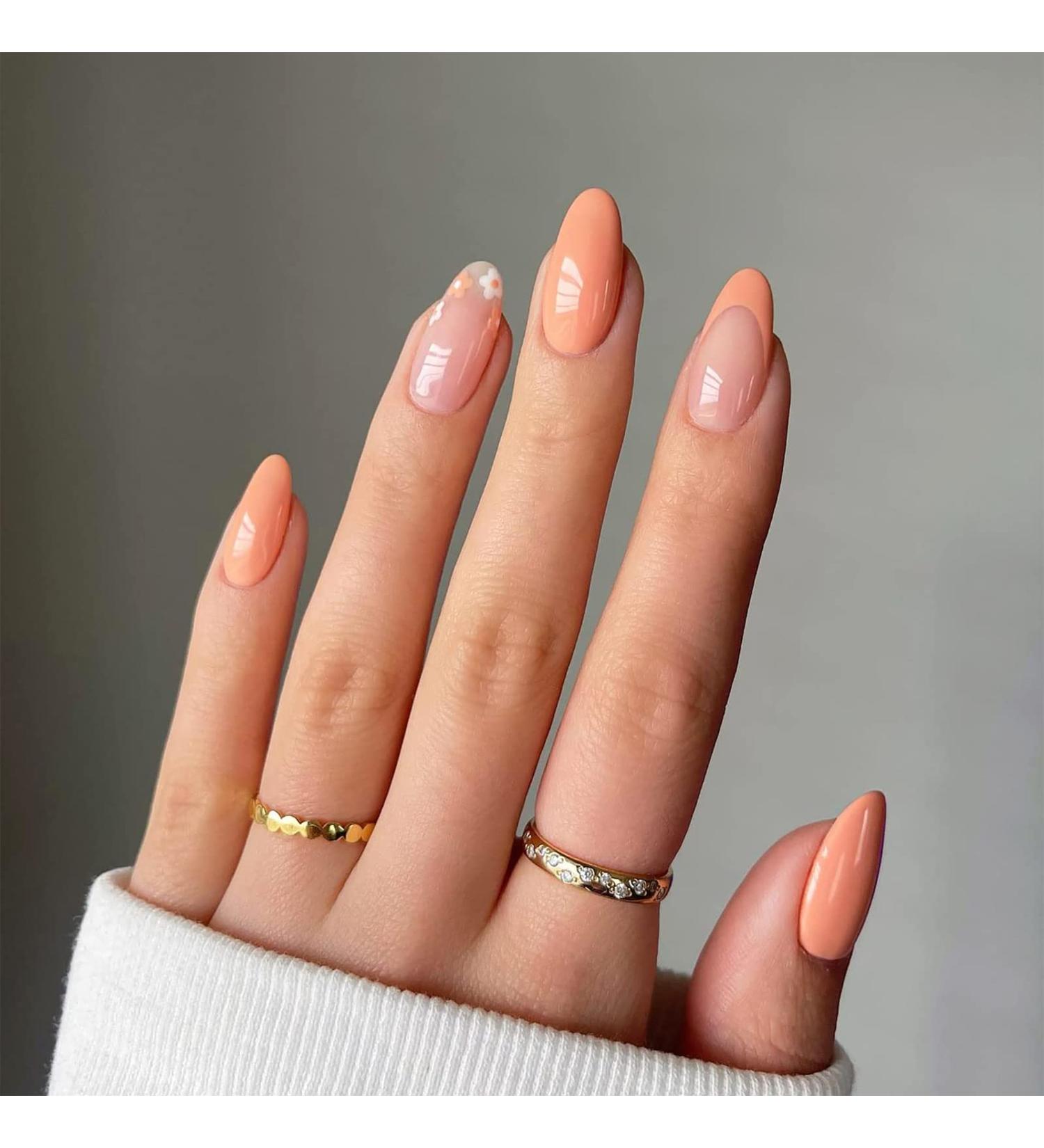 Luvadeyo 24 Pcs Medium Press on Nails - Orange French Fake Nails with Nail Glue | Buy Online Internationally - Buy Online on SooperMarket.com