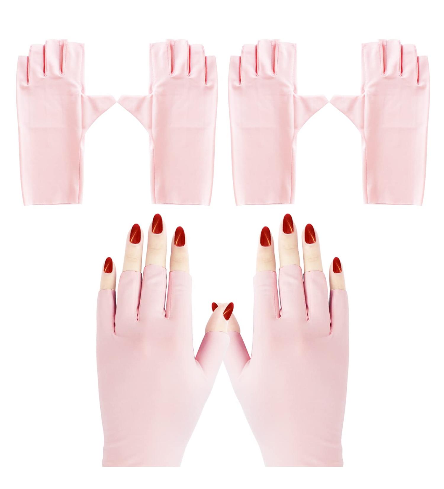 Unaone 2 Pairs Anti UV Gel Manicure Gloves - Pink | Nail Lamp Light Protection - Buy Online on SooperMarket.com