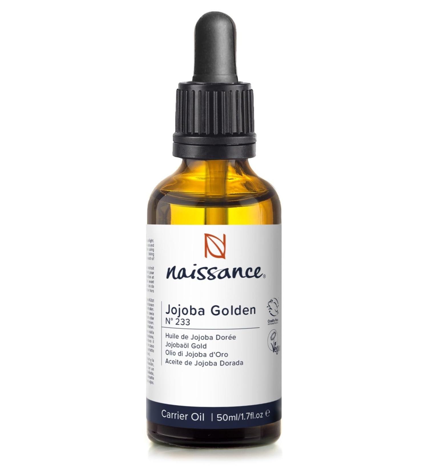Naissance Golden Jojoba Oil (No. 233) - 50ml - Cold Pressed Unrefined - Natural Moisturiser for Skin Face Beard Nails Hair Body Scalp - Massage Aromatherapy DIY Beauty Candles Vegan 50 ml (Pack of 1) - Buy Online on SooperMarket.com