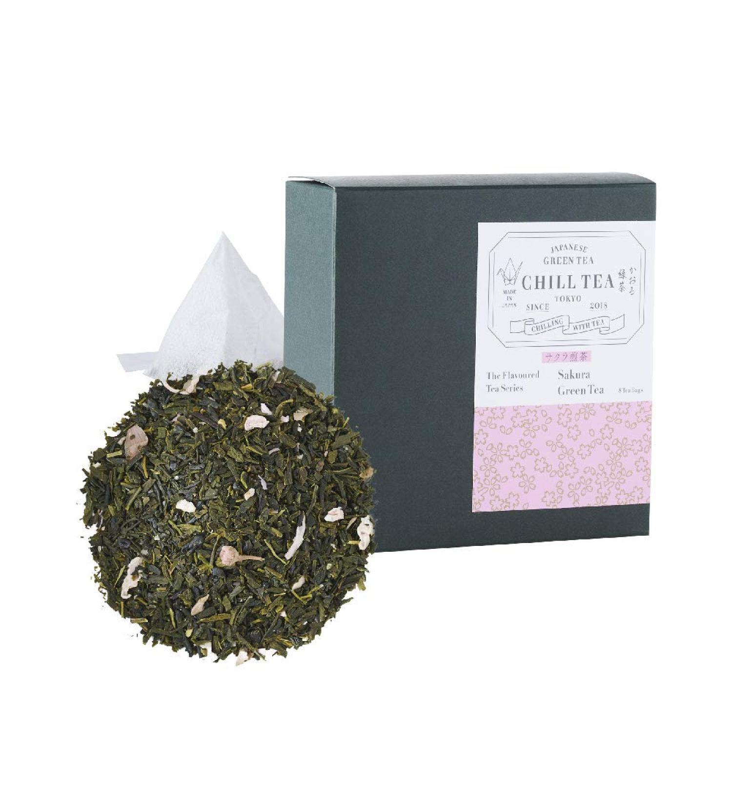 Sakura Green Tea (8 Tea Bags) by CHILL TEA Tokyo - Plastic-Free Plant-Based Tea with Fruity Floral Flavour - Buy Online on SooperMarket.com