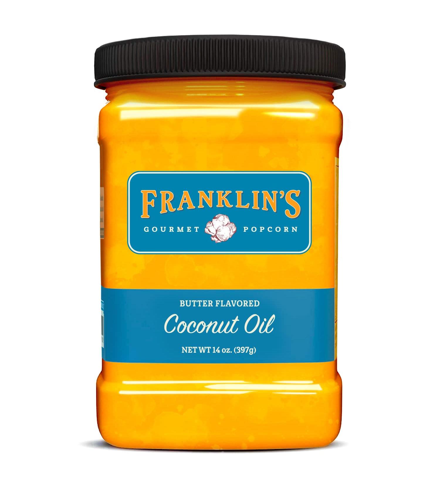 Franklin's Gourmet Popcorn Butter Flavored Coconut Oil - 14 oz Tub - Healthy & Delicious Movie Theater Taste - Gluten-Free, Vegan - Made in USA - Buy Online on SooperMarket.com