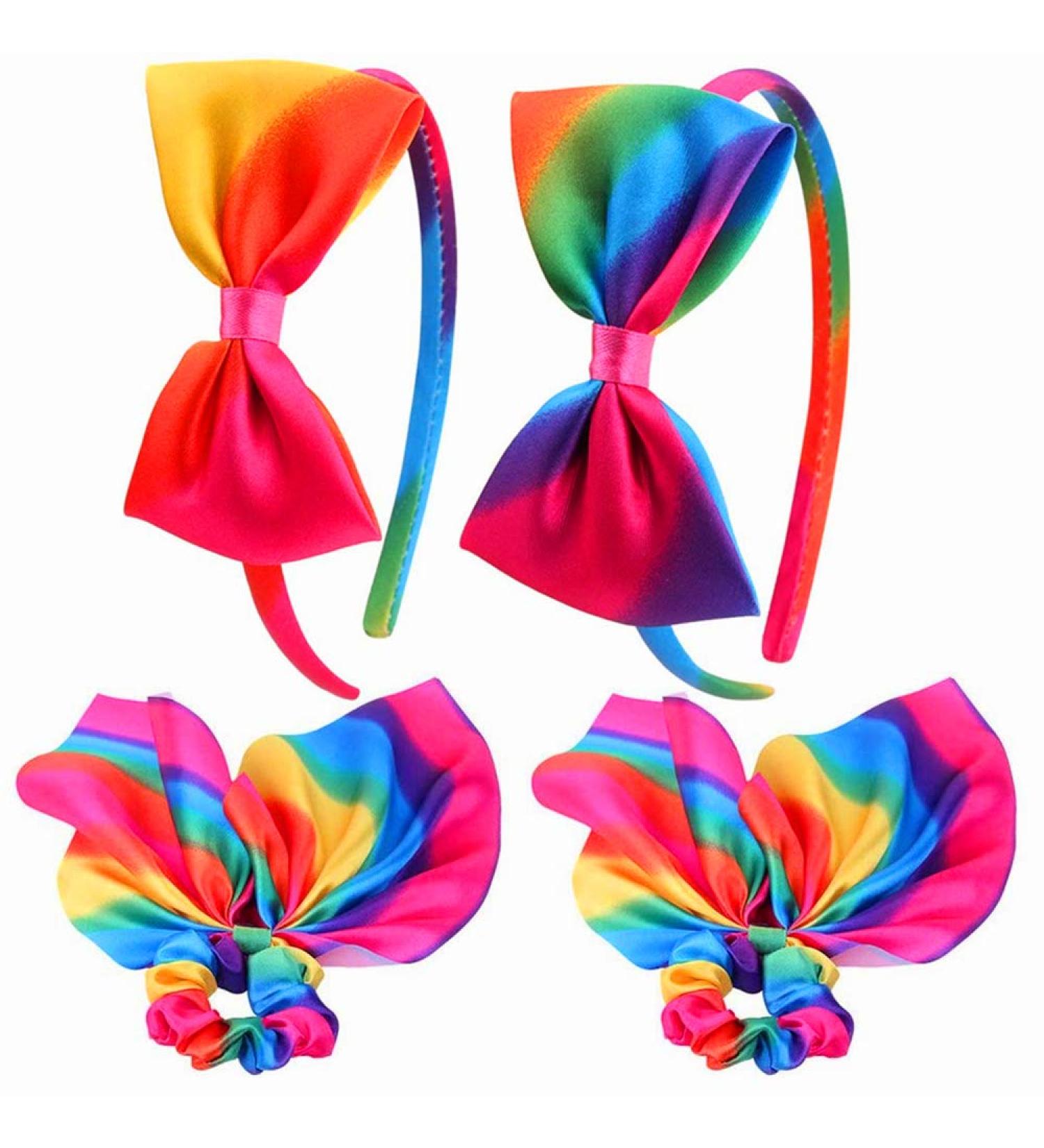 Rainbow Loop Hair Straps - 4 Pack Colorful Satin Hair Bands for Women & Girls | Large Rainbow Hair Ropes - Buy Online on SooperMarket.com