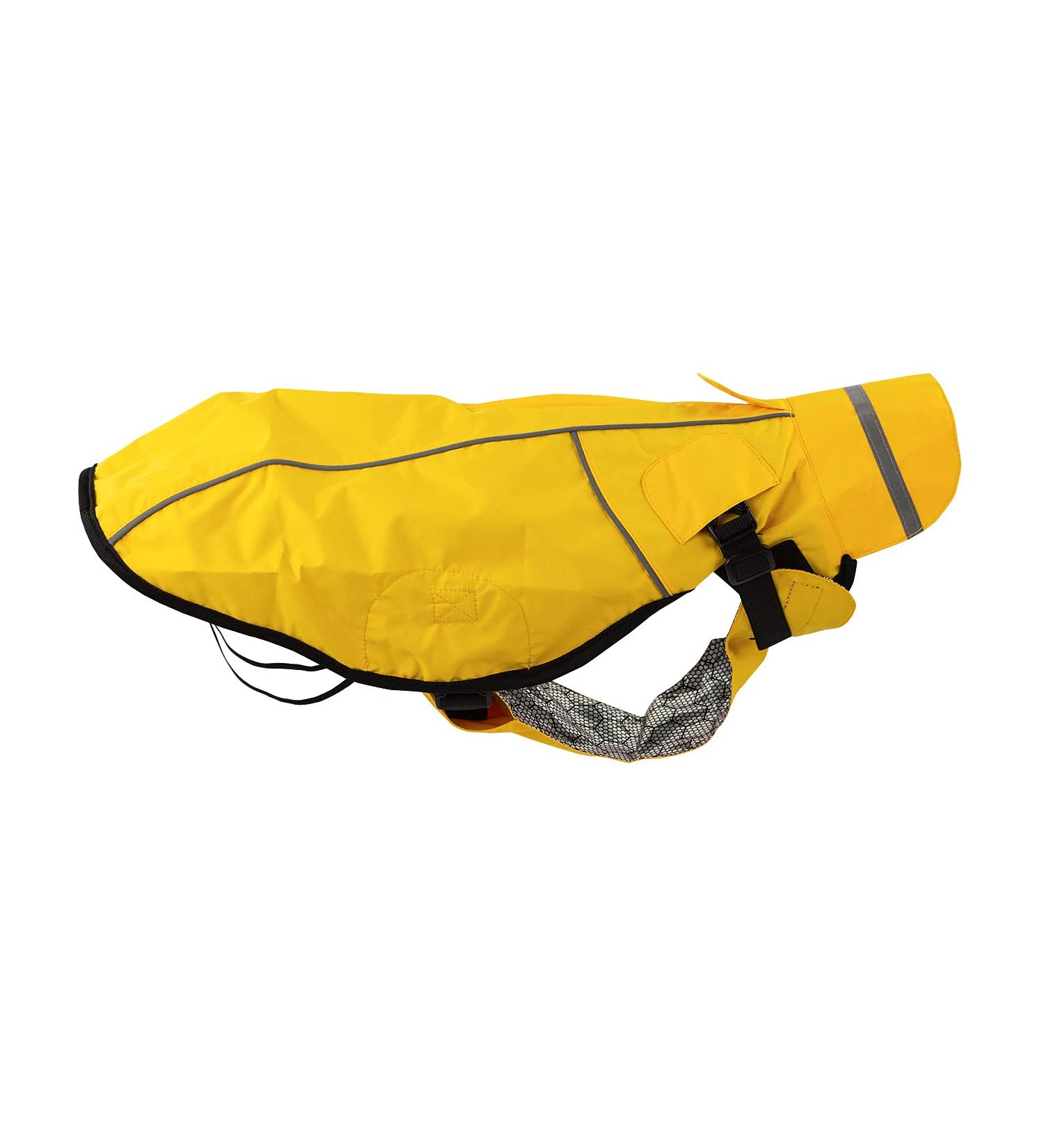Jeggo Dry Dog raincoat for dogs with the zipper water and windproof to be opened on both sides breathable with inner lining for protection against cold (yellow 52 cm) yellow 52 cm