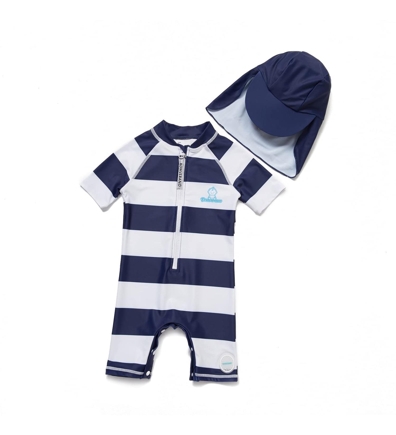 BONVERANO Baby Boys Swimsuit 9-12 Months Navy Stripe - UPF 50+ Sun Protection - Buy Online on SooperMarket.com