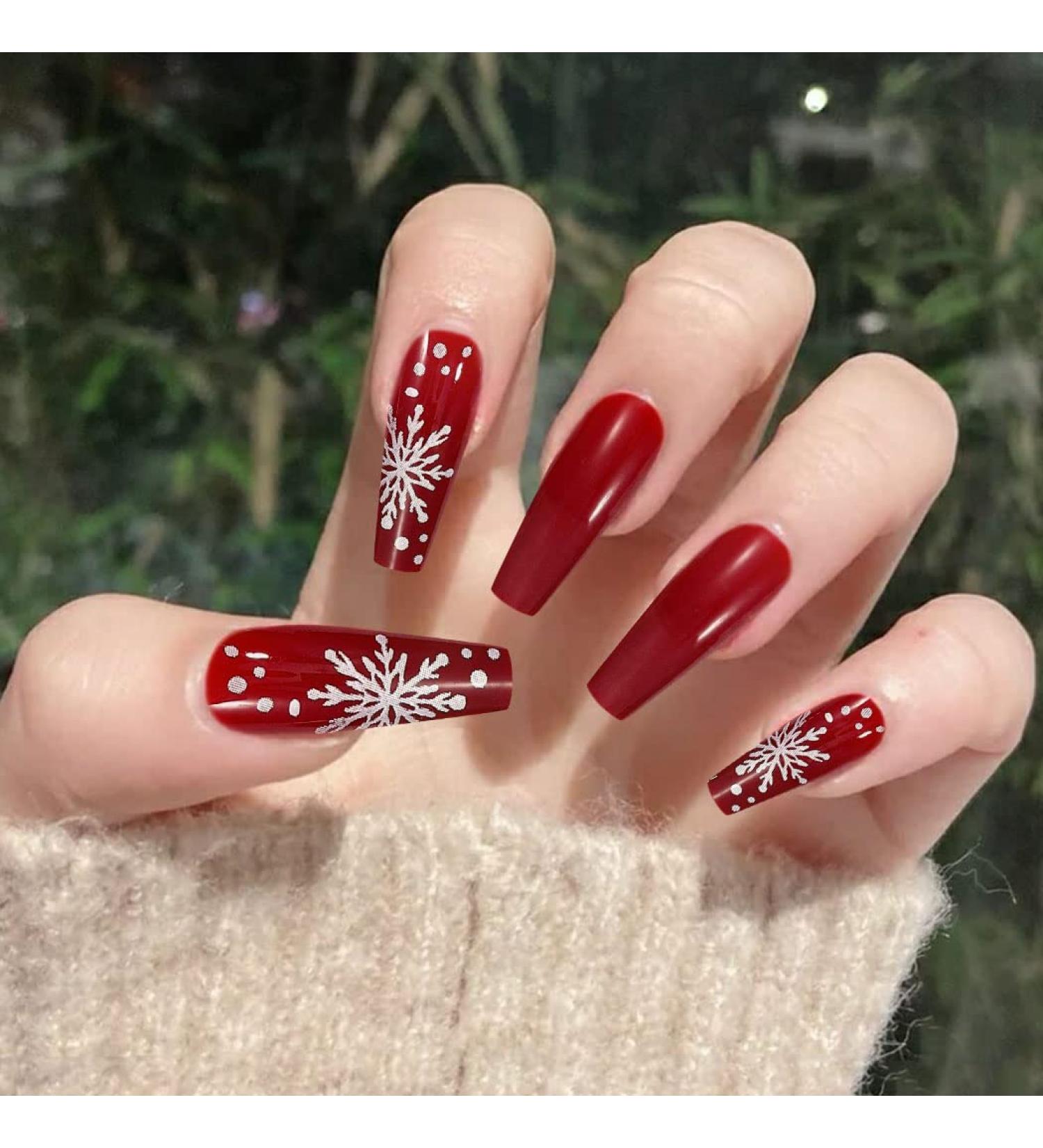 Vatocu Christmas False Nails - Long Xmas Snowflakes Glitter Ballerina Press on Nails (24pcs) - Acrylic Stick on Nails for Women and Girls - Buy Online on SooperMarket.com