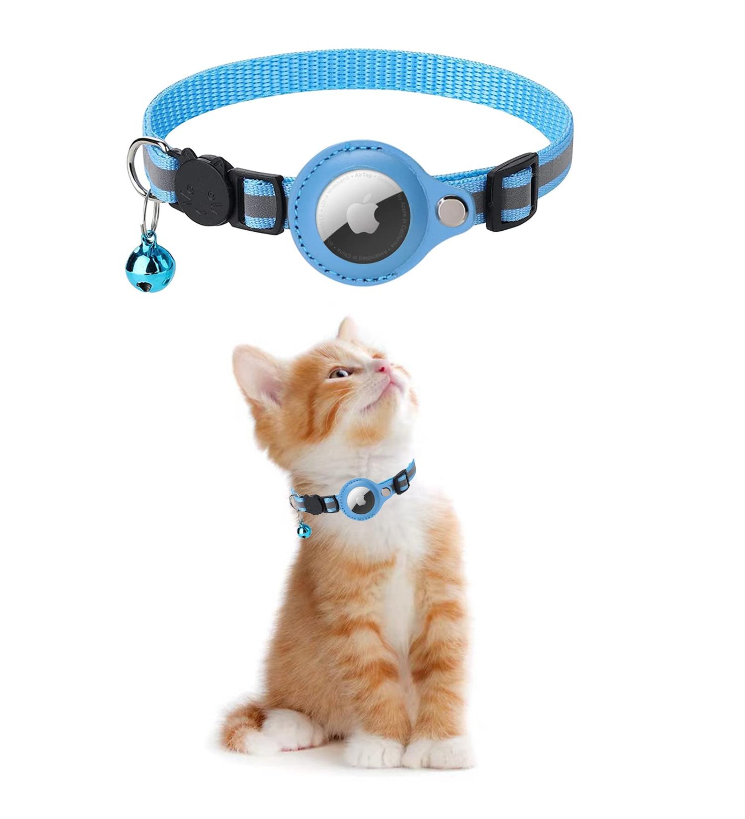 KOLACEN Reflective AirTag Cat Collar GPS Cat Collar with Adjustable AirTag Holder Bell Breakaway Buckle Compatible with Apple AirTag Anti-Lost Cat Tracker Collar for Cats Kittens Small Dogs (Blue) - Buy Online on SooperMarket.com