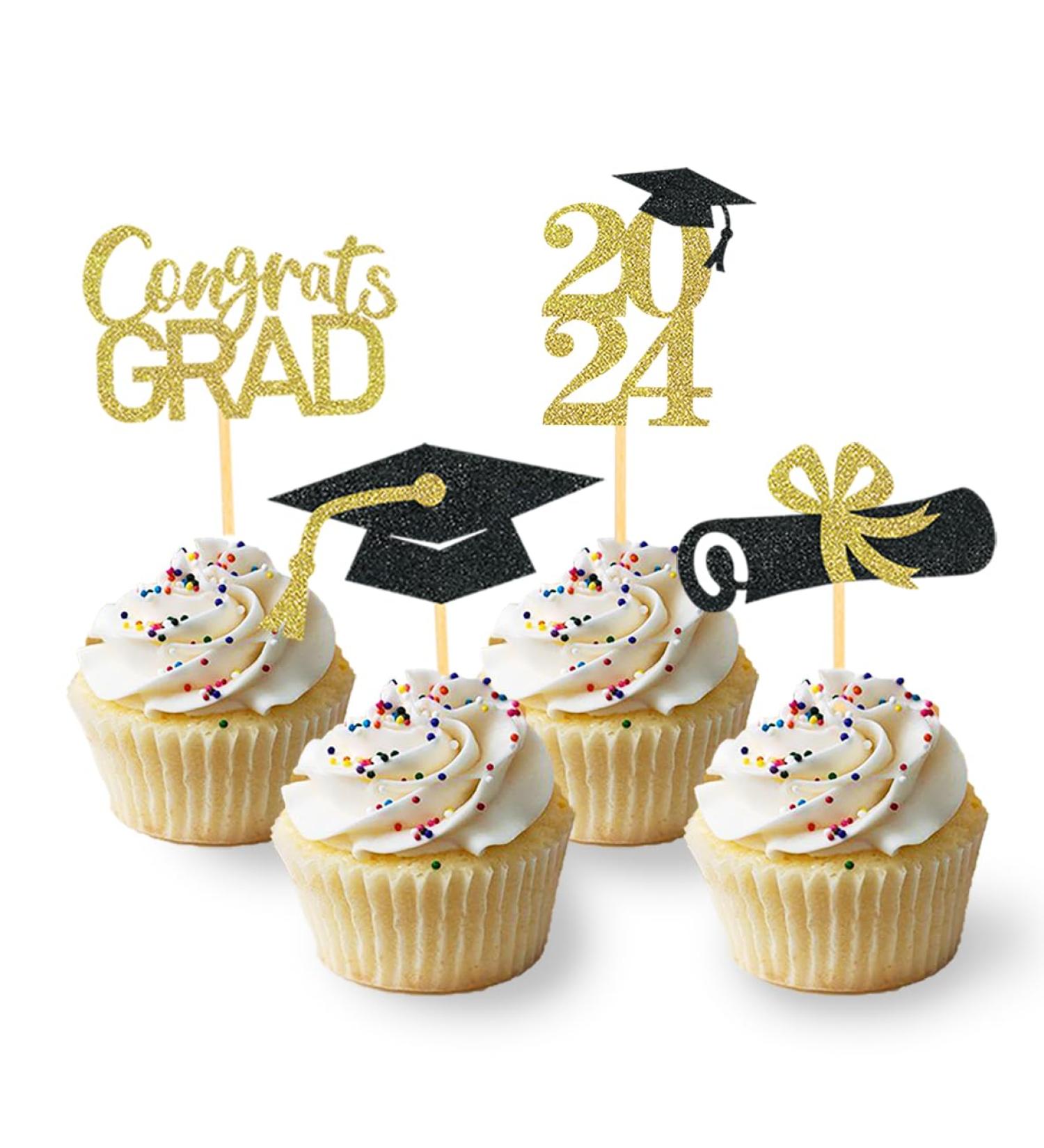 24Pcs Graduation Cupcake Toppers Graduation Cupcake Picks for Cupcake Food Decorations - Class of 2024 Graduation Cupcake Toppers Supplies (Gold) - Buy Online on SooperMarket.com