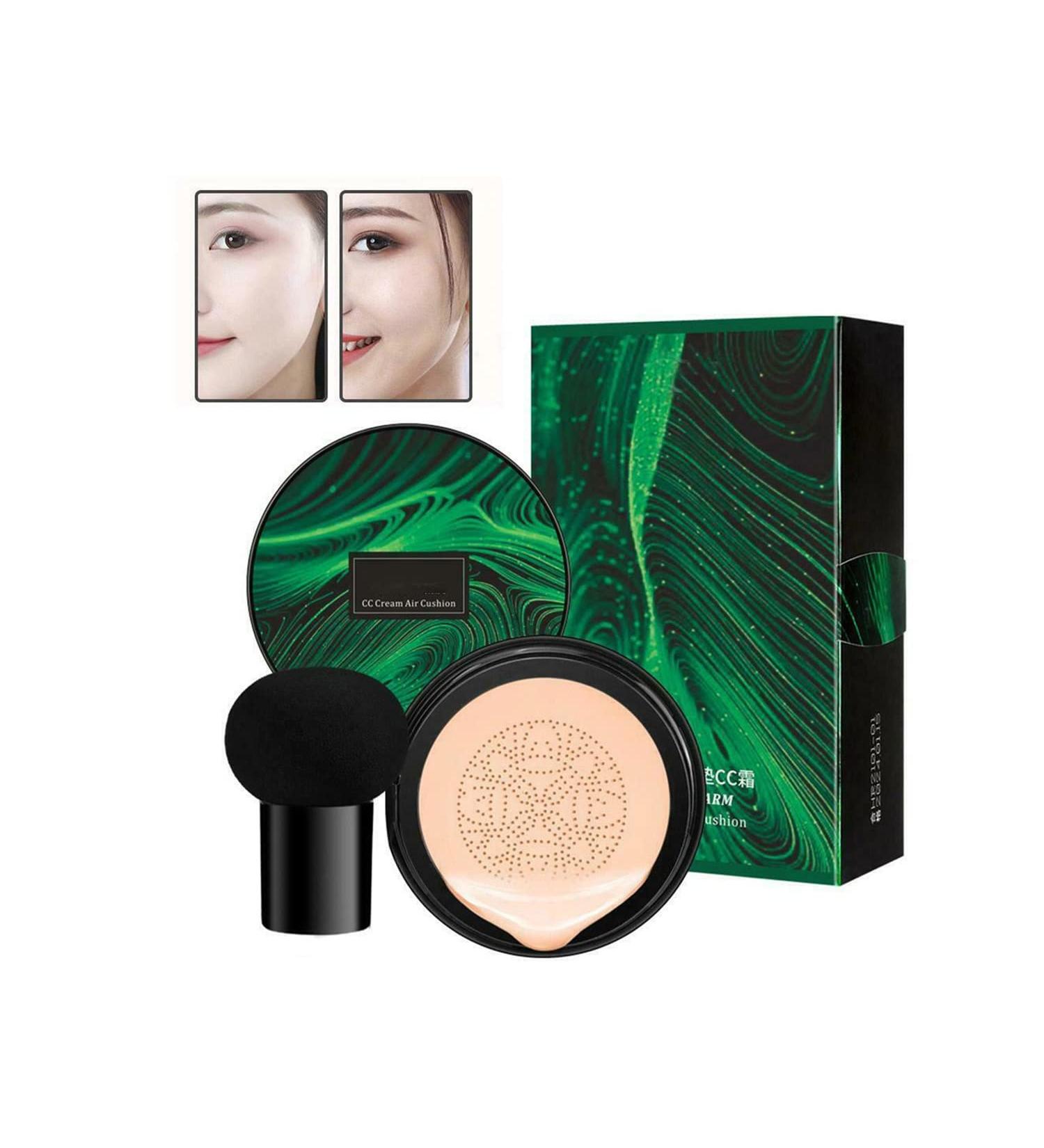 Air Cushion CC Cream - Long Lasting Mushroom Head Foundation | Bright Makeup Base with Sponge (2PCs) - International Shipping - Buy Online on SooperMarket.com