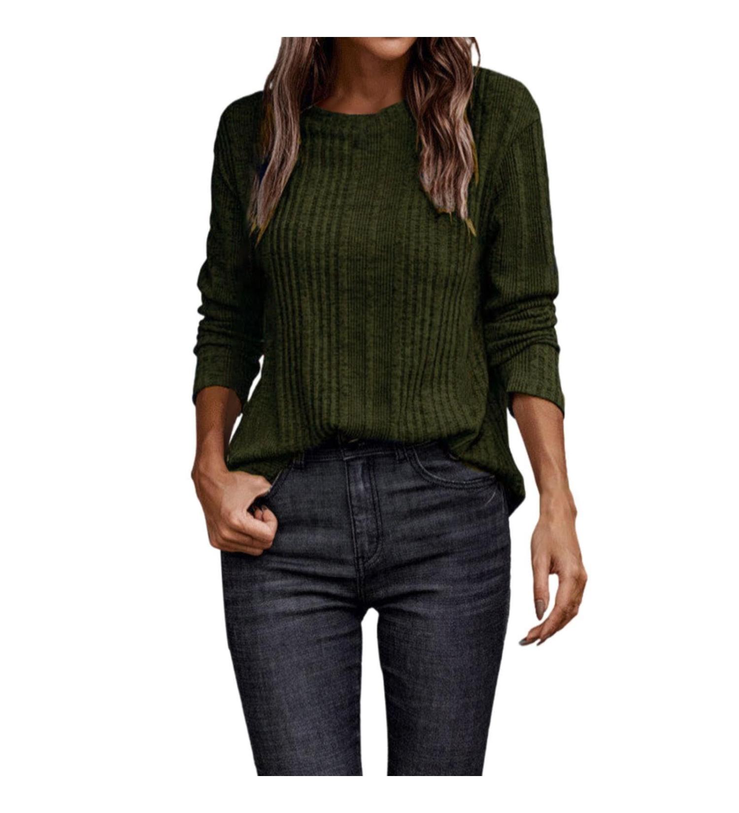 Buy Crochet Sweater for Women - Casual Solid Color Long Sleeve T-Shirt | Warm Autumn & Winter Fashion in Green - Buy Online on SooperMarket.com