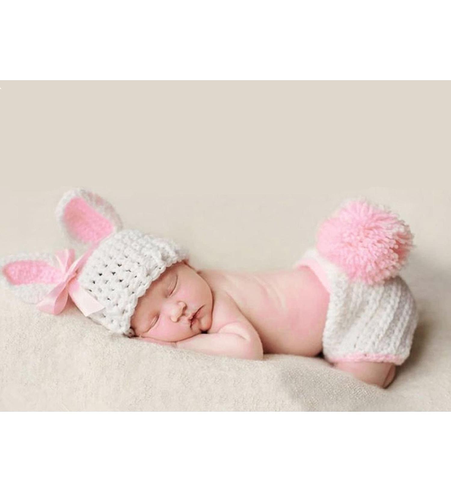Qyeaber Newborn Photography Props - Handmade Crochet Knitted Rabbit Costume for Baby Girl - Buy Online on SooperMarket.com