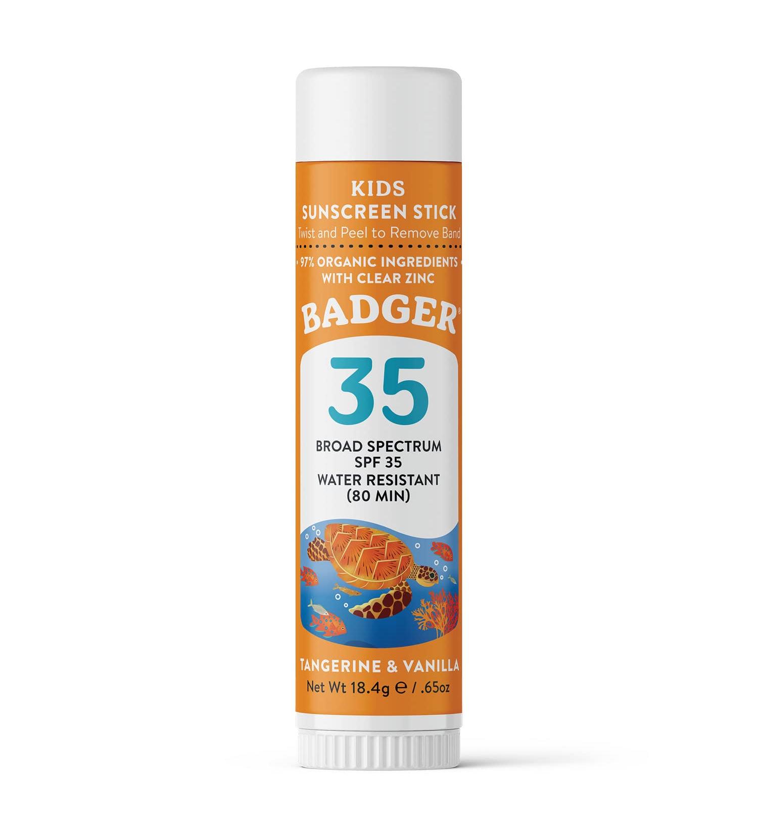 Badger Kids Natural Mineral Sunscreen Face Stick SPF 35 - Tangerine & Vanilla, 0.65 oz - Buy Online on SooperMarket.com