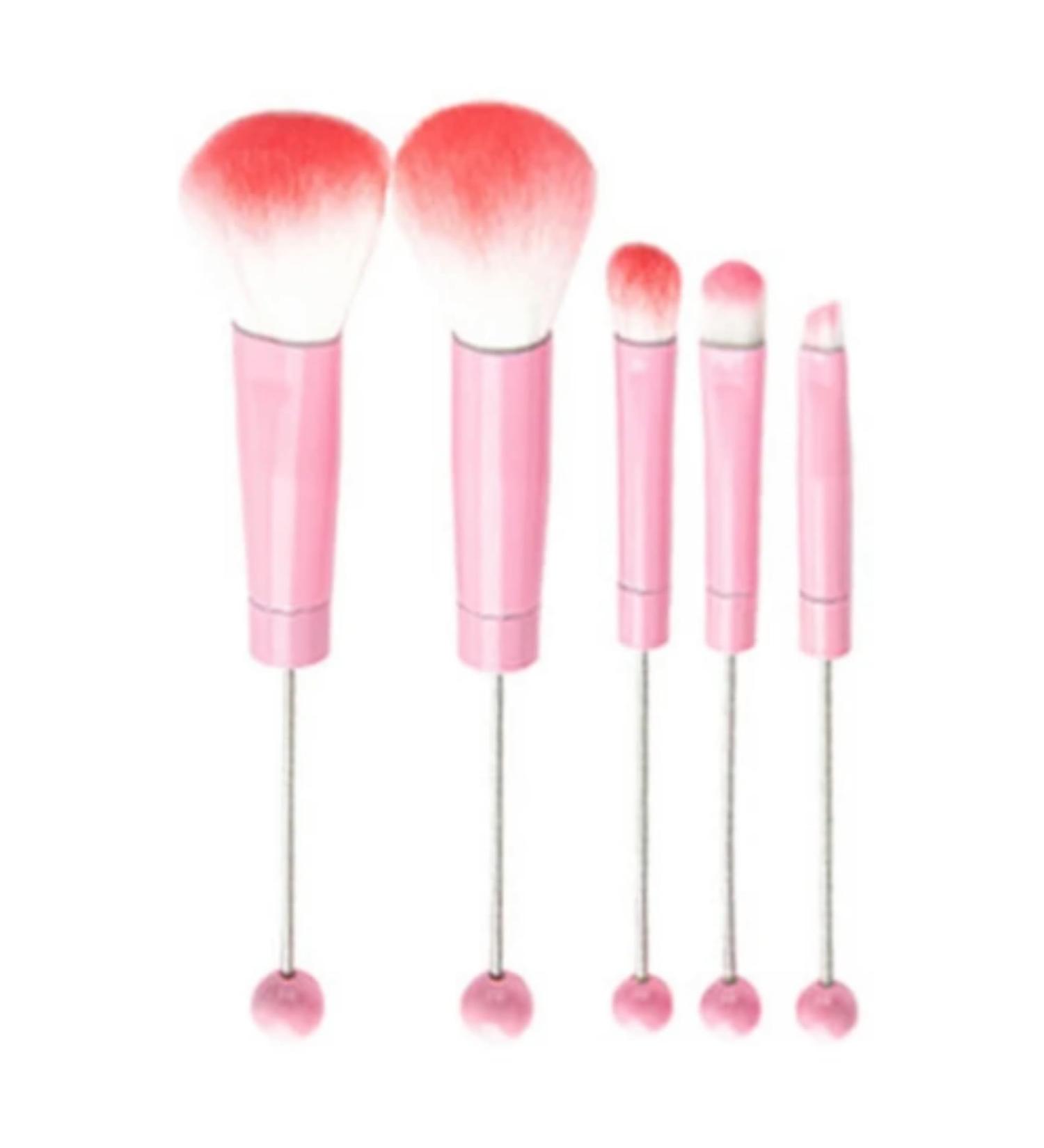 Pink Beadable Makeup Brushes Set of 5 - DIY Craft Kit for Crafters | Silicone Focal Beads & Keychain Included - Buy Online on SooperMarket.com