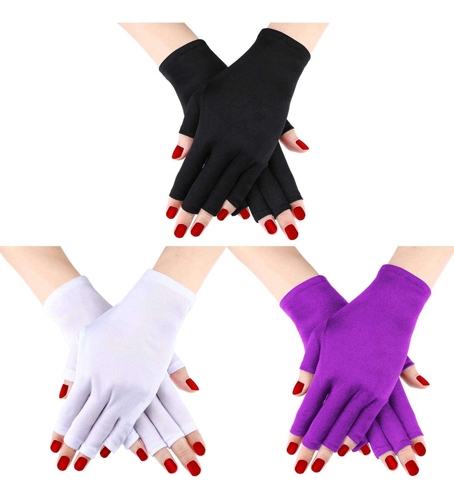 Quesuc 3 Pairs UV Shield Glove Gel Manicures Glove Anti UV Fingerless Gloves Protect Hands from UV Light Lamp Manicure Dryer (Black Purple White) - Buy Online on SooperMarket.com