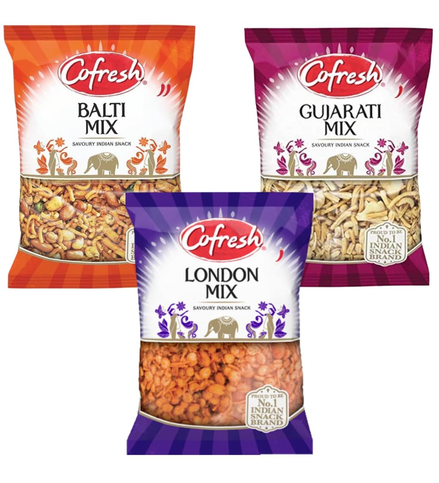 Snack Bundle with Cofresh Balti Mix Bag 325g Gujarati Lentil & Peanut Mix Bag 325g and London Mix 325g (3 Pack) - Buy Online on SooperMarket.com