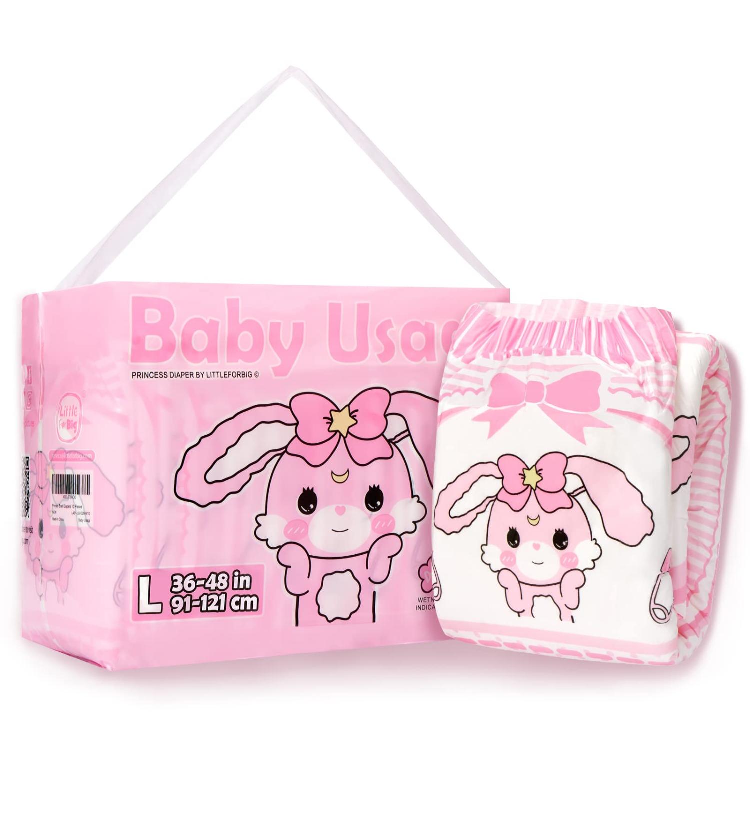LittleForBig Adult Printed Diaper 10 Pieces - Baby Usagi Pink L - Large 36-48 - Buy Online on SooperMarket.com