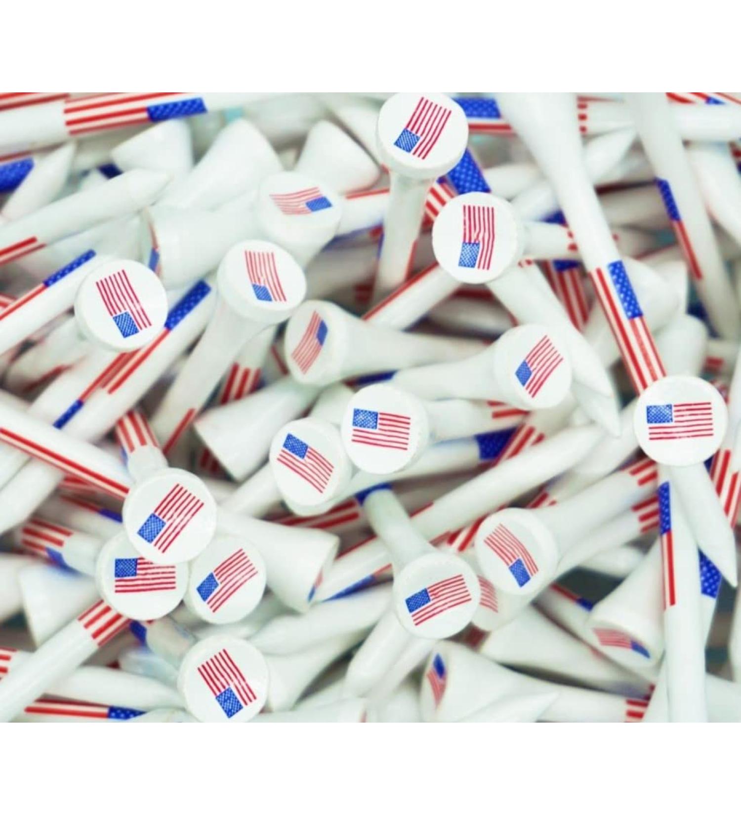 American Flag Wood Golf Tees - 2 3/4 inch - 100 Pack - USA Golf Tees - Red White and Blue - Custom Design - Buy Online on SooperMarket.com