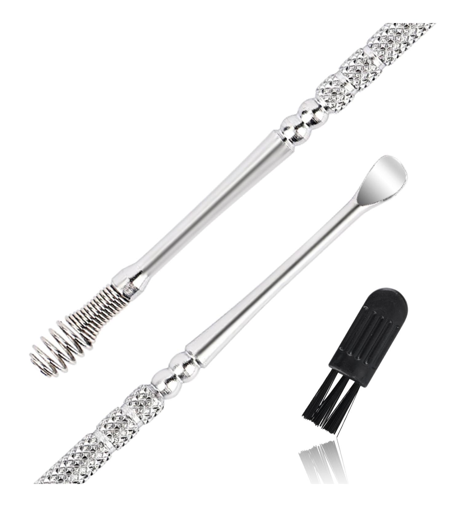Stainless Steel Spiral Ear Wax Remover Double Ended Ear Cleaner with Brush and Storage Box - Silver | Ear Pick Tool for Ear Wax Removal - Buy Online on SooperMarket.com