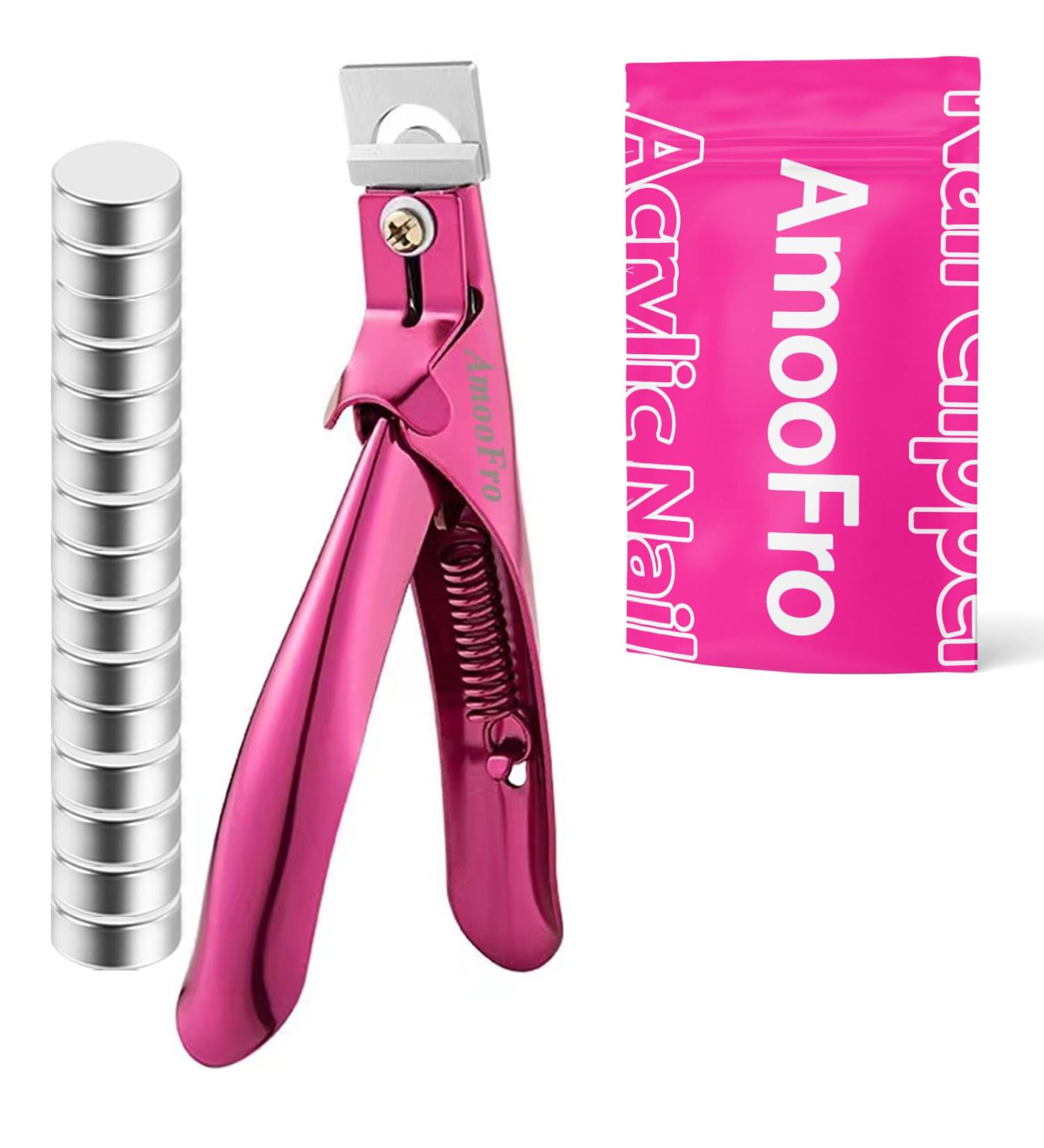Acrylic False Nail Clippers with Magnets - Adjustable Stainless Trimmer & Tip Cutter for Salon Home Art - Perfect Length Measurement & Manicure Tool - Rosered - Buy Online on SooperMarket.com