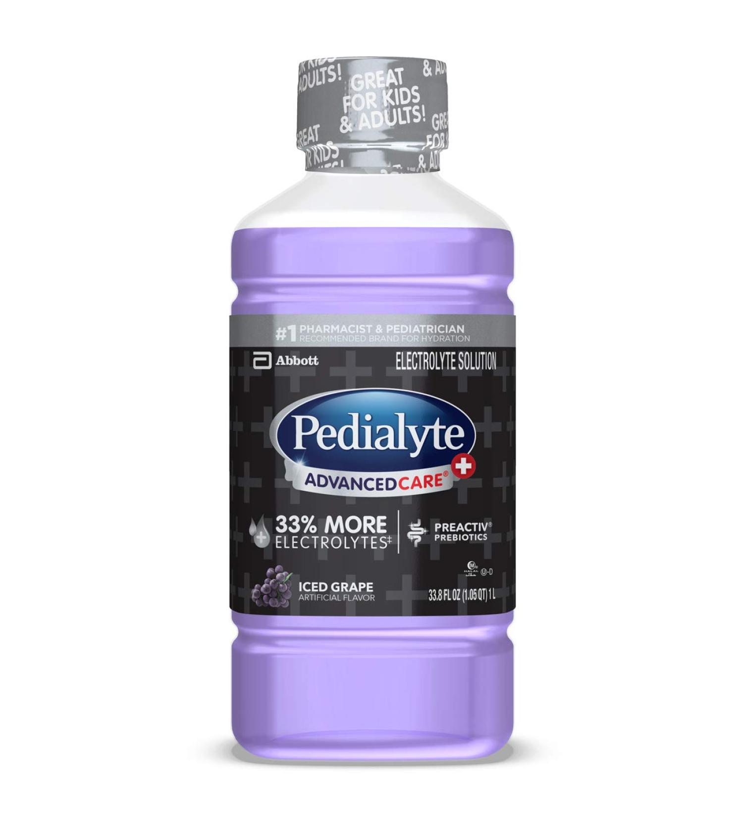 Pedialyte AdvancedCare Plus 1L Electrolyte Drink with 33% More Electrolytes & PreActiv Prebiotics - Iced Grape - Buy Online on SooperMarket.com