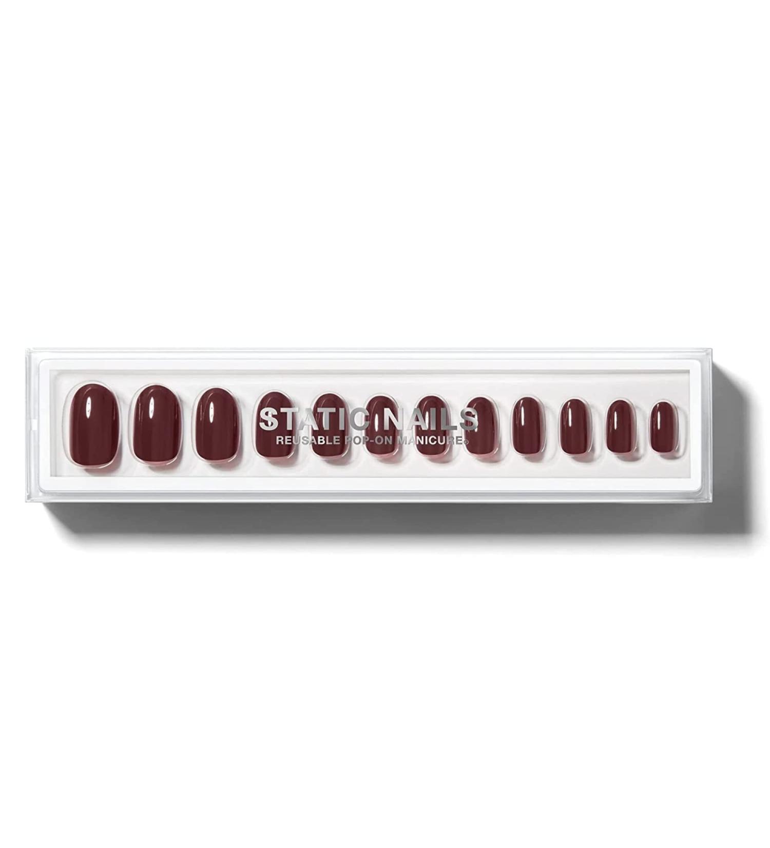 Static Nails Pop-On Manicure Set - Vamp Round False Nails with Reusable Glue | Acrylic Press On Nails for Non-Damaging Glam - Buy Online on SooperMarket.com